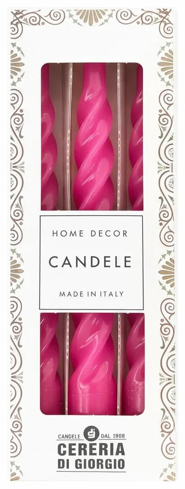 Velas lacadas tortiglione Ø 2,2 cm H. 21 cm 3 piezas Fucsia