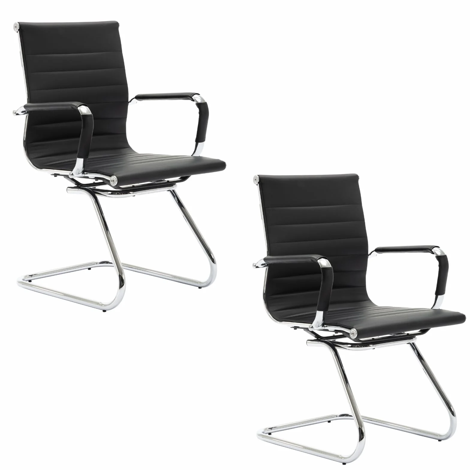 chairus Silla de Oficina de Cuero PU, Juego de 2 Sillas de Trabajo con Reposabrazos, Silla de Reuniones Minimalista, Negro