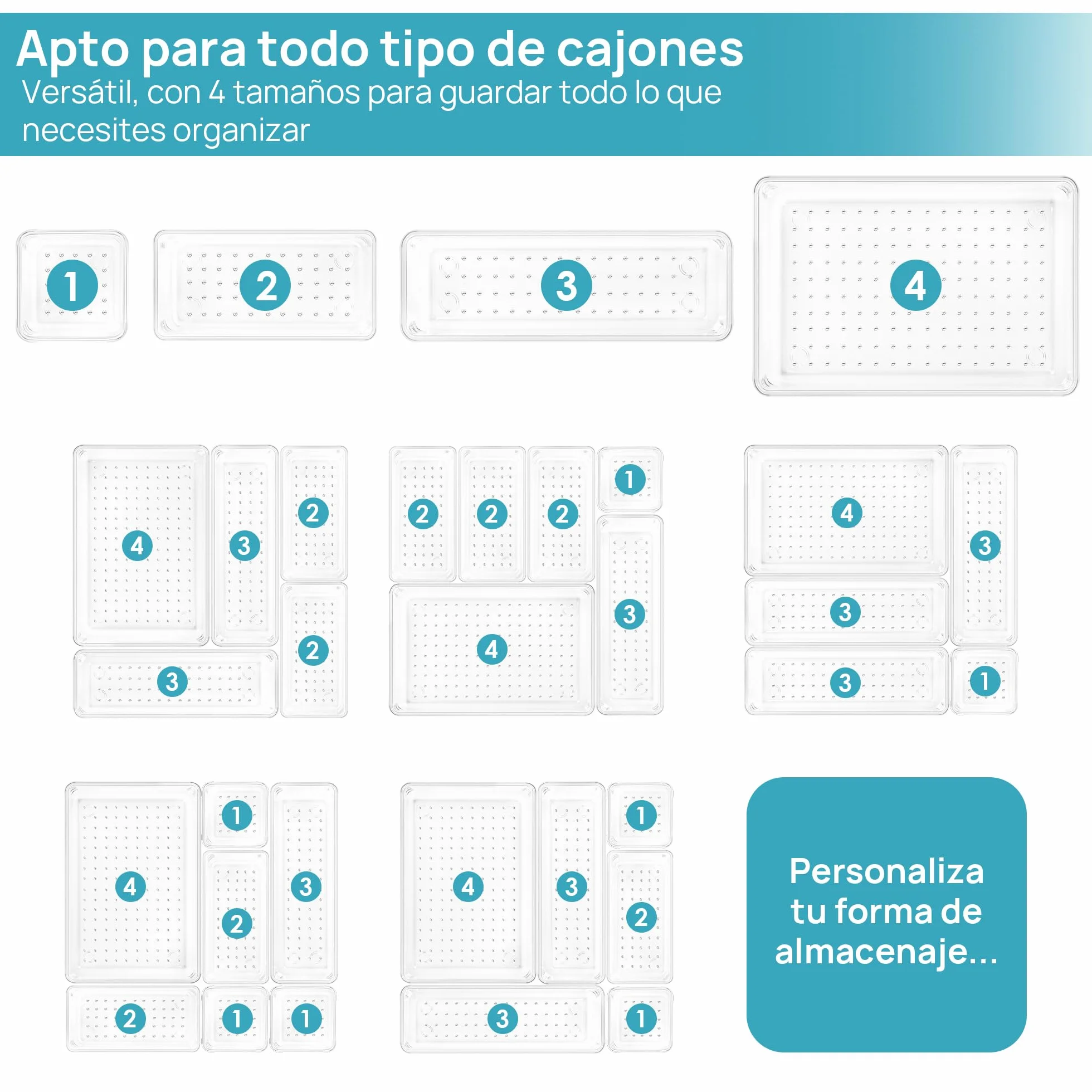 Vtopmart 25 Piezas Organizador de Cajones con 4 Tamaños, Bandejas de Almacenaje para Baño, Cocina