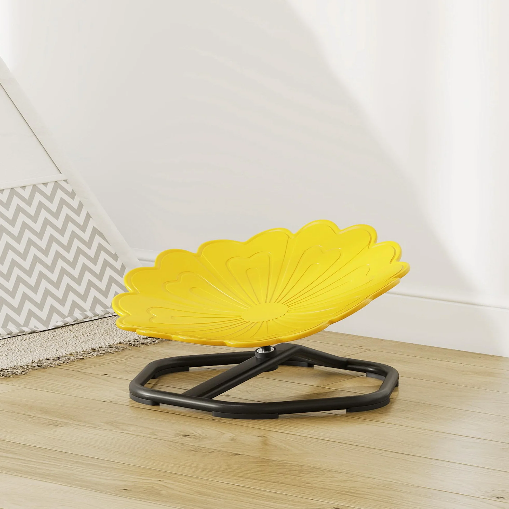 AIYAPLAY Silla giratoria sensorial 360° en forma de flor para autismo, entrenamiento equilibrio, base acero antideslizante, amarillo