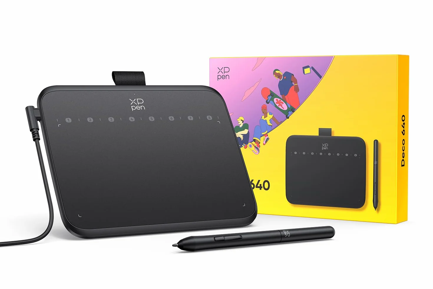 XPPen Deco 640 Tableta Gráfica Dibujo Digital con Lápiz 16384 Niveles de Presión 8 Teclas Personalizadas Virtuales, Tableta de Dibujo para OSU Compatible con Windows, macOS, Android, Chrome OS, Linux