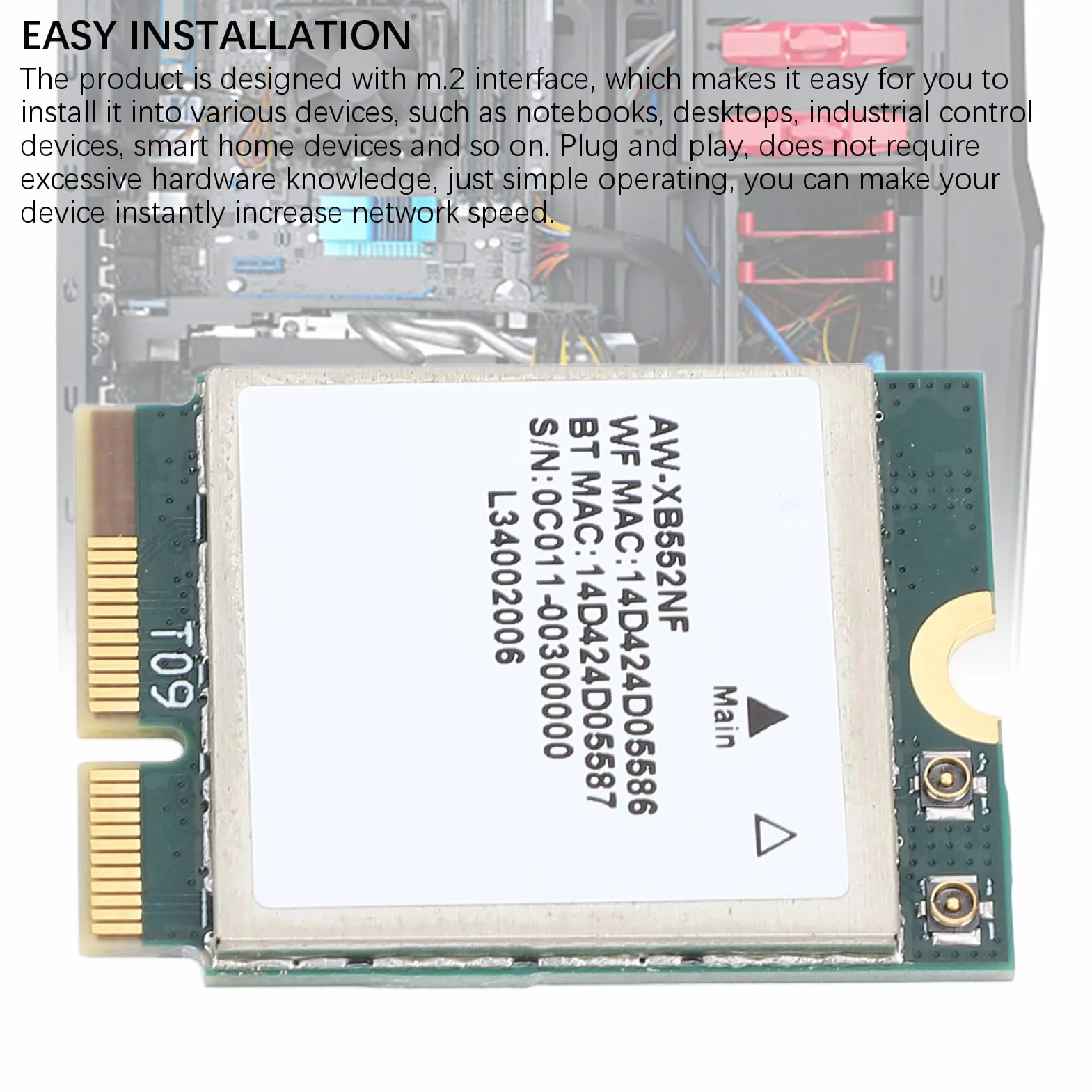 Tarjeta de Red Inalámbrica MT7902 WiFi 6E, M.2 2400Mbps 2,4GHz 5GHz 6GHz Tarjeta de Red WiFi de Triple Banda con Adaptador de Red Bluetooth 5.2 para 10 11 para Linux
