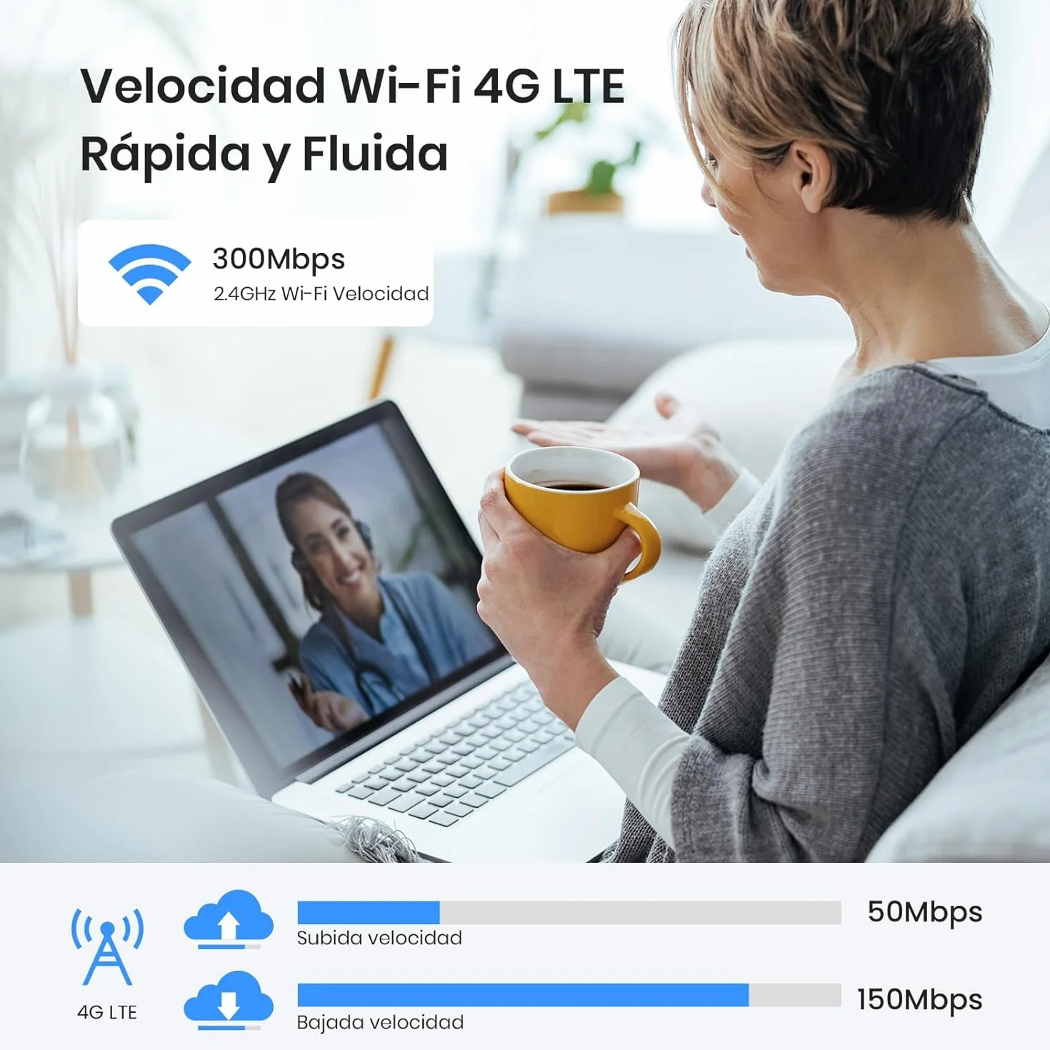 Tenda 4G03 Pro - Router 4G SIM, Wireless LTE CAT4, Router 4G con Tarjeta SIM Velocidad hasta 300Mbps, Plug&Play, LAN/WAN Ethernet Port, Charge with Powe Bank, Compatible con múltiples operadores