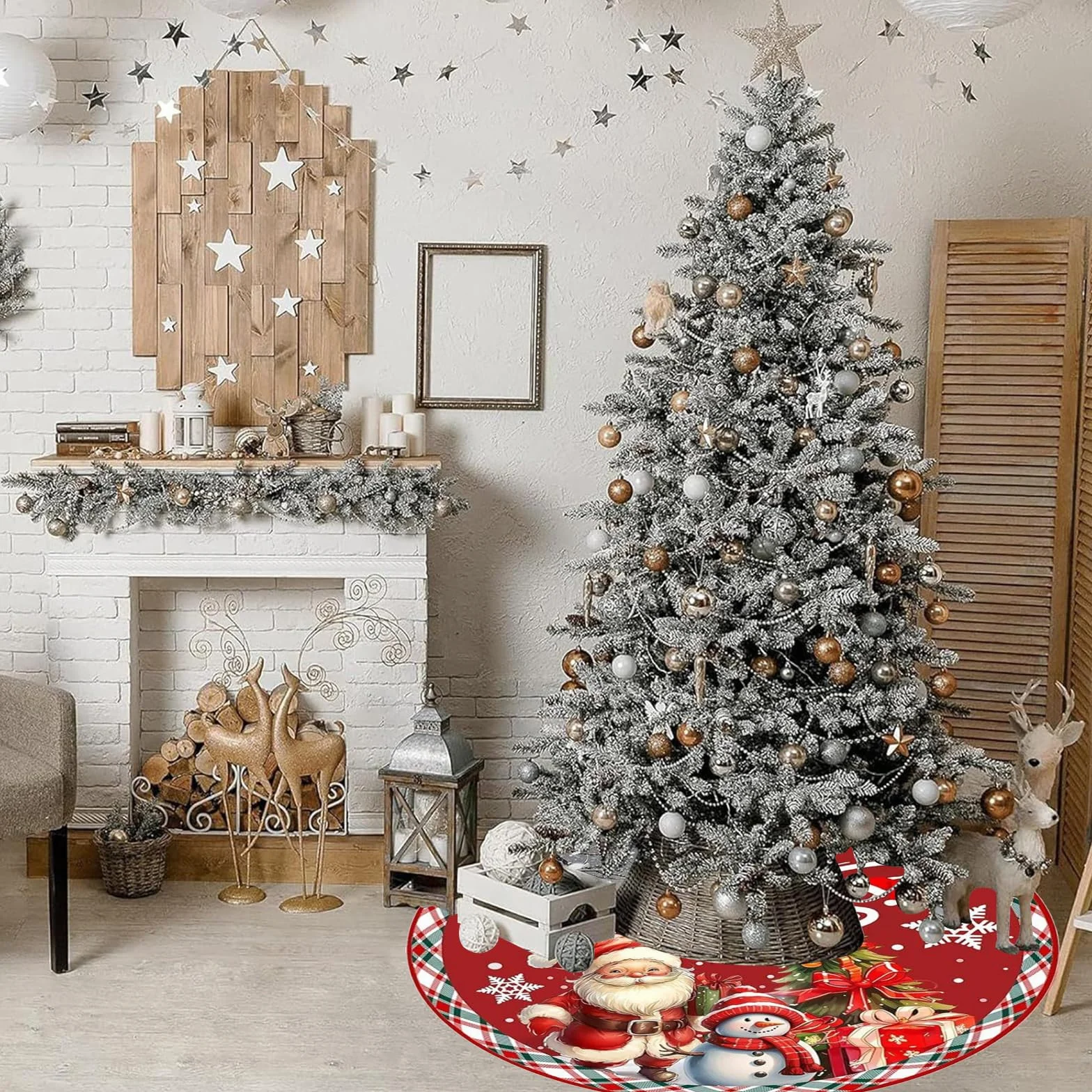 Falda de Árbol de Navidad 90cm Redonda Muñeco de Nieve Base Manta Pie Casa Decoración Navidad