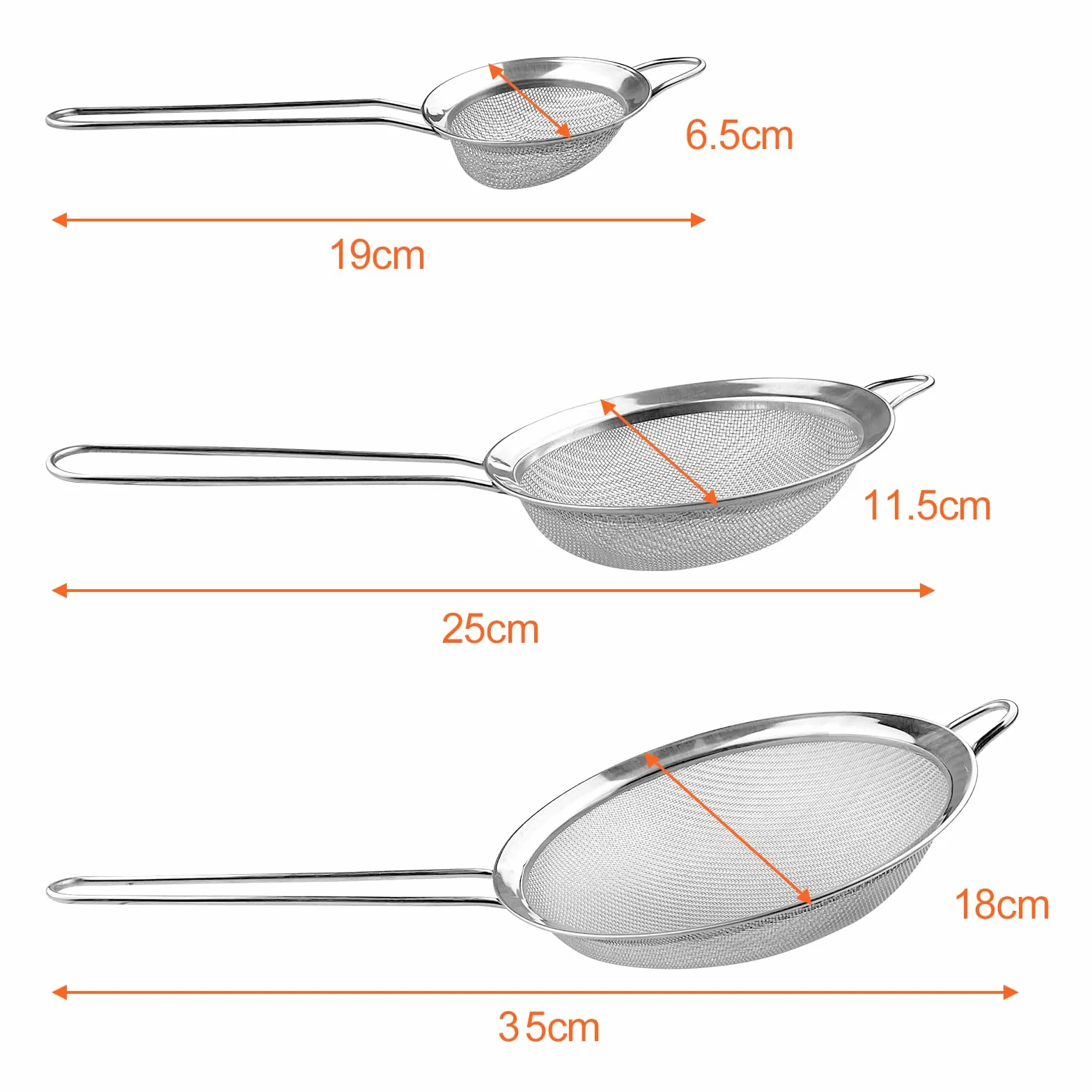 Relota Colador de Cocina Acero Inoxidable 19/25/35 cm Juego de 3 Malla Fina Tamiz de Harina