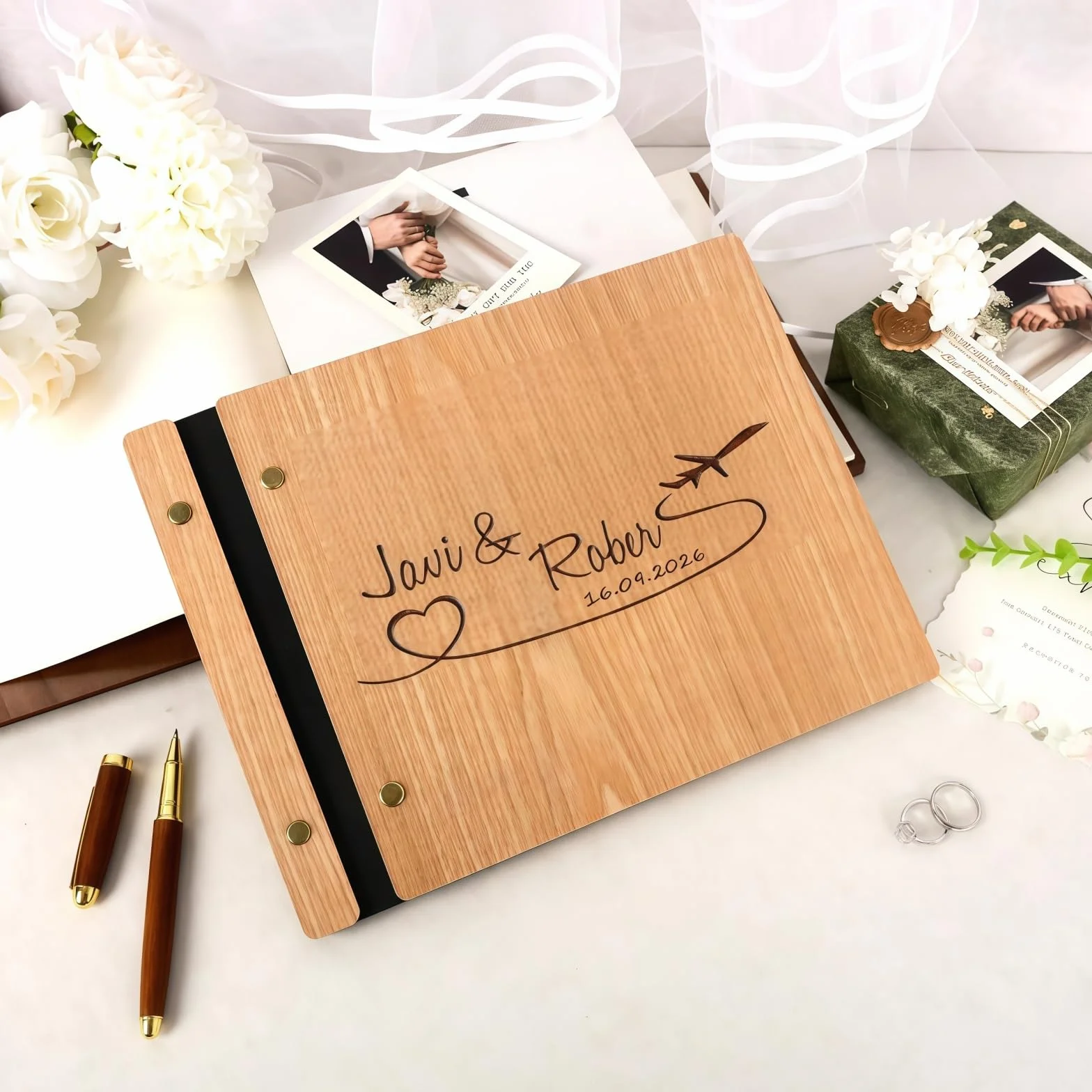 Libro De Visitas De Boda De Madera Personalizado, Álbum De Fotos De Memoria, Tamaño A4