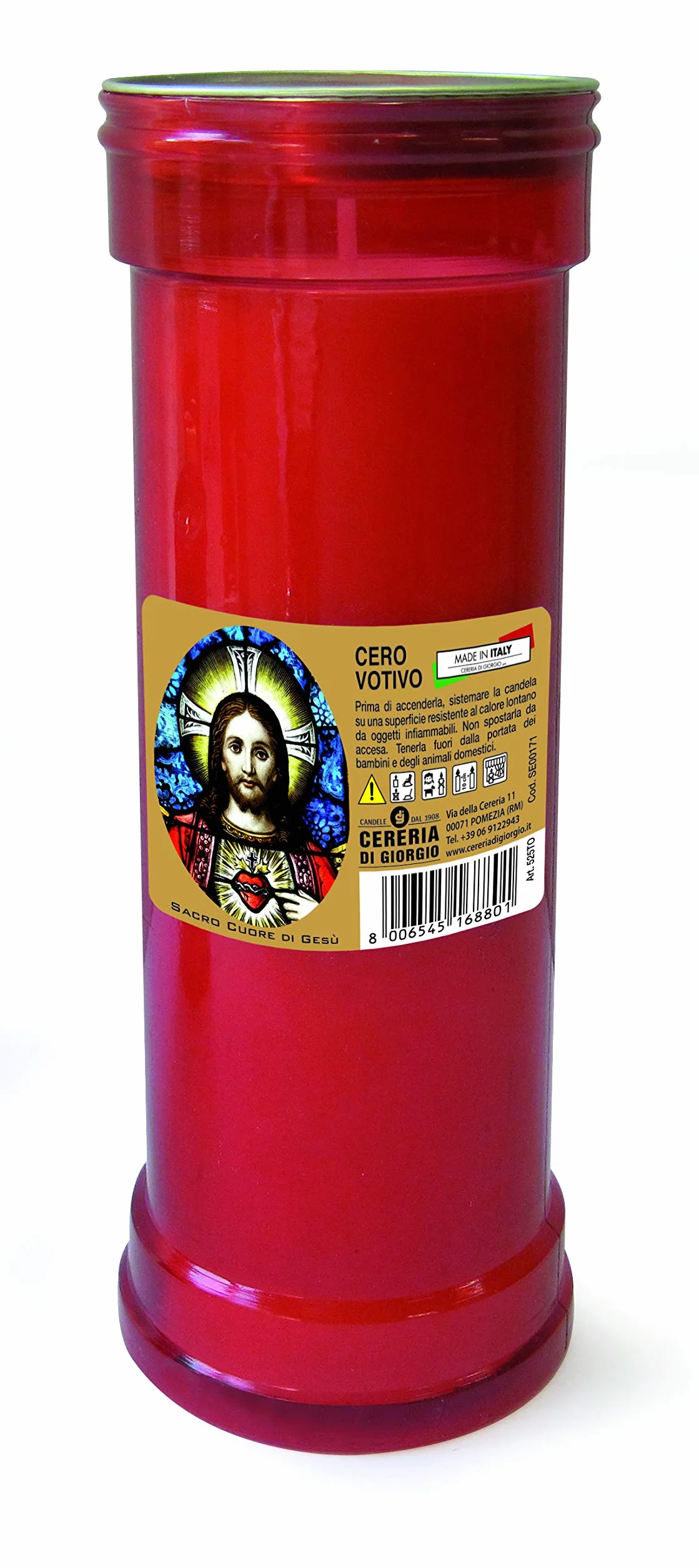 Cero votivo modelo P50 Rojo Diámetro 6,3 cm altura 18 cm Cereria Di Giorgio