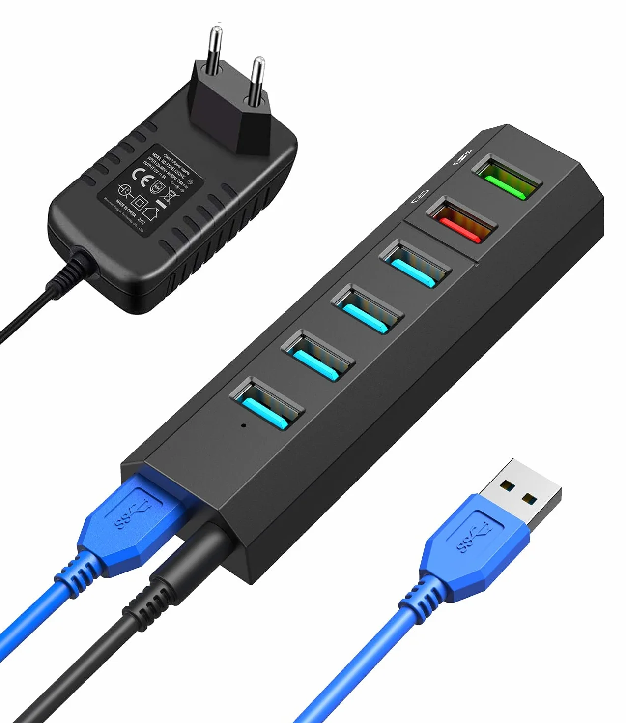 Vansuny Hub USB 3.0 Alimentado 6 en 1 Concentrador USB Multipuerto con Alimentación Externa Alta Velocidad 5Gbps Compatible con PC/MacBook/Disco Duro/Teclado/Ratón y Más