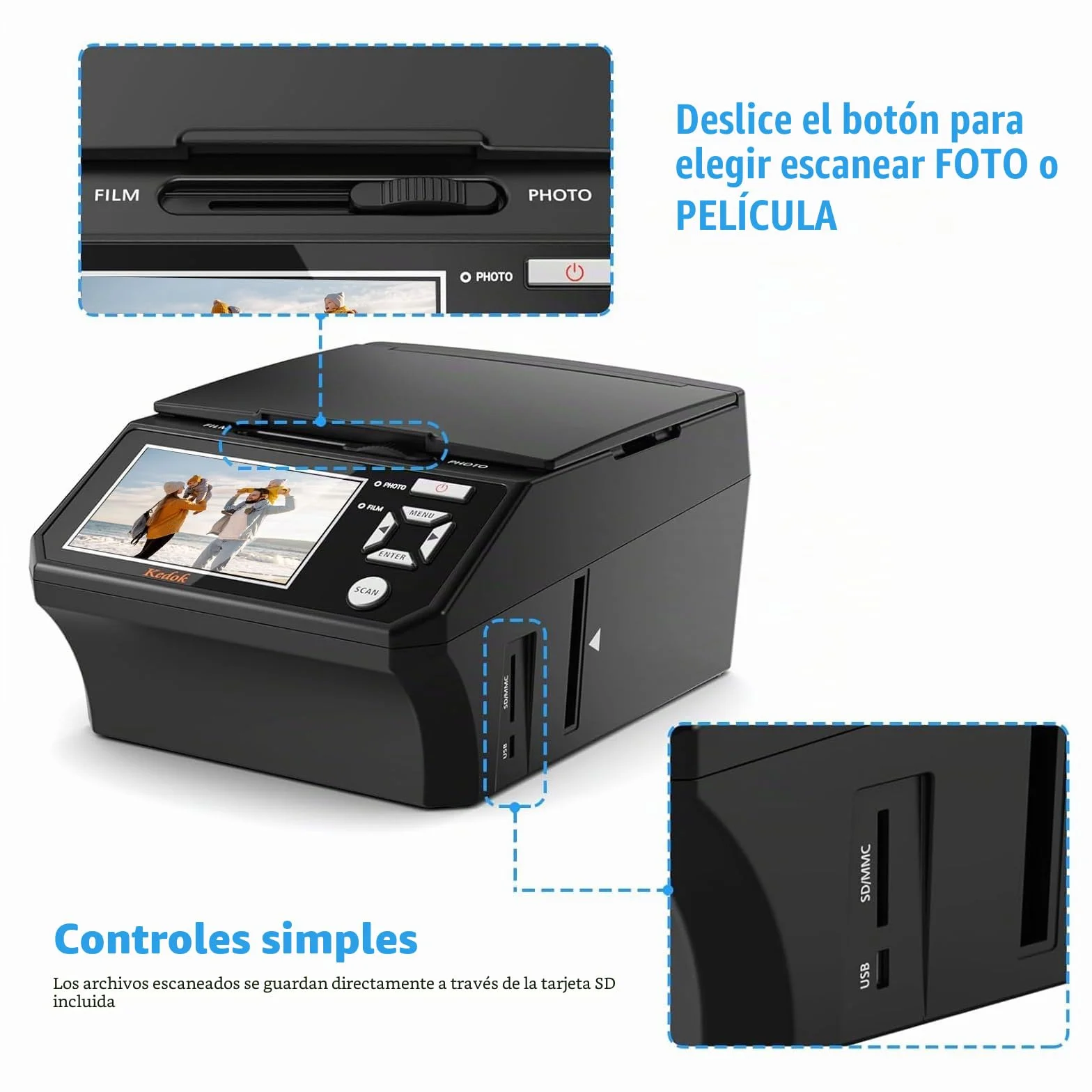 Escáner de Diapositivas Digital de 22 MP con Pantalla LCD de 5 Pulgadas - Convierte fácilmente películas/Fotos y Tarjetas de Visita de 35 mm, 110 a Formato JPEG, Tarjeta de Memoria de 8 GB incluida