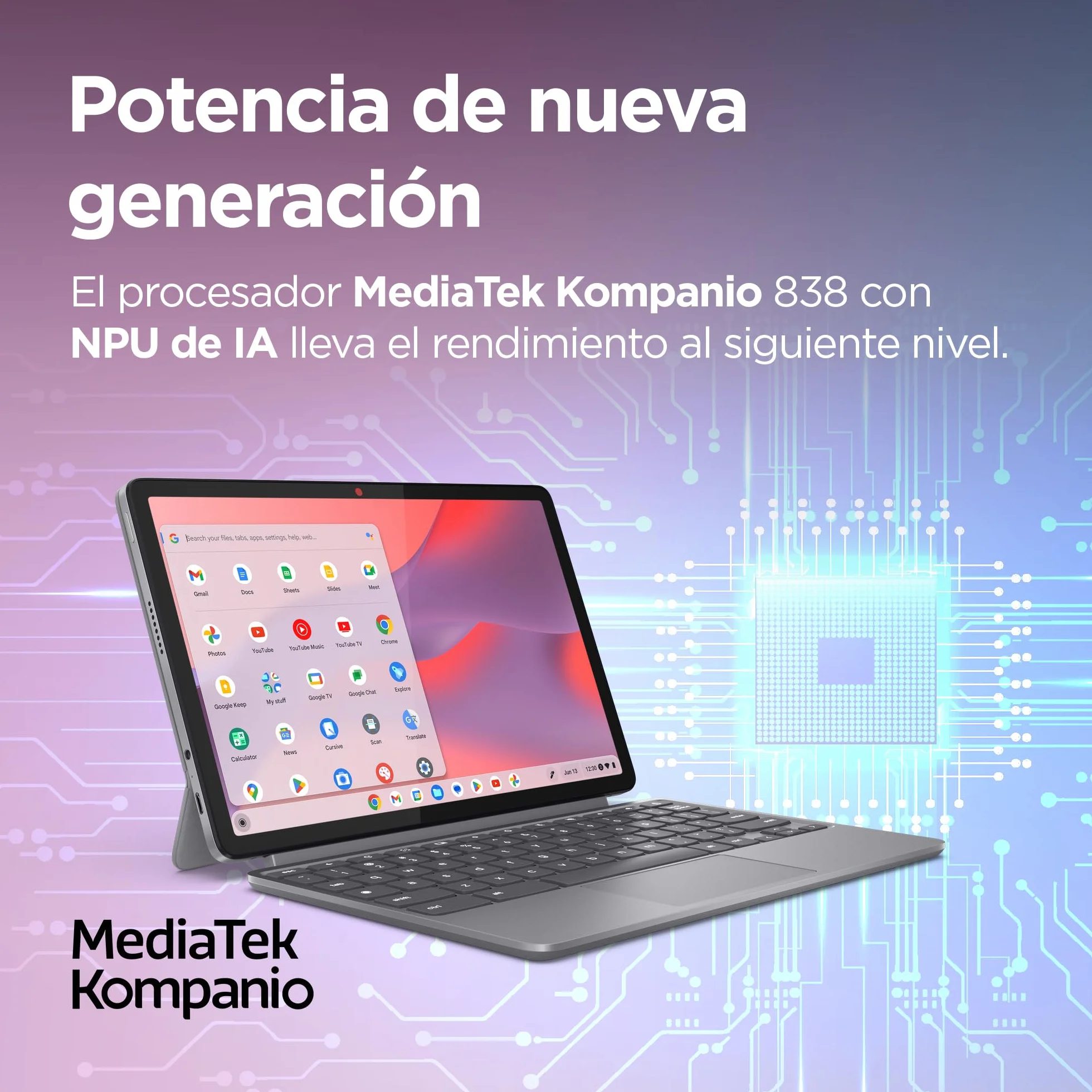 Lenovo Chromebook Duet 11 Gen 9-11" WUXGA Táctil + Lápiz Incluido (MediaTek Kompanio 838, 8GB RAM, 128GB Emmc, ChromeOS) Gris QWERTY + 3 Meses Google AI Pro con Gemini Pro y 5TB