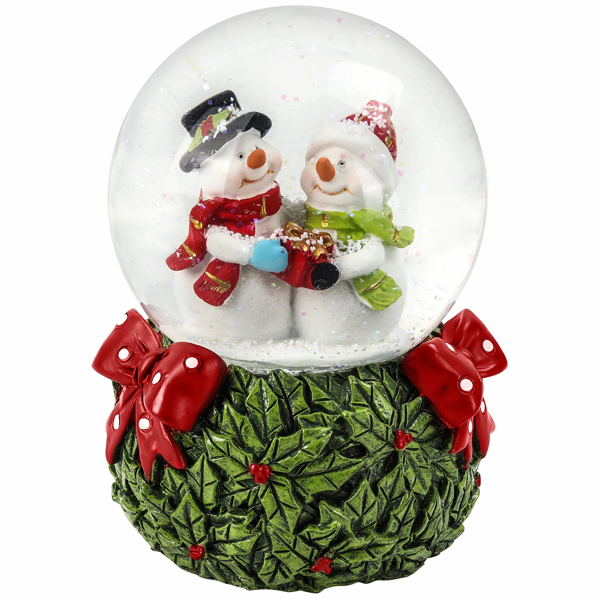 Belle Vous Bola de Nieve Musical 8,5 x 13 cm Adorno Navideño con Purpurina Girando Luces LED 8 Canciones