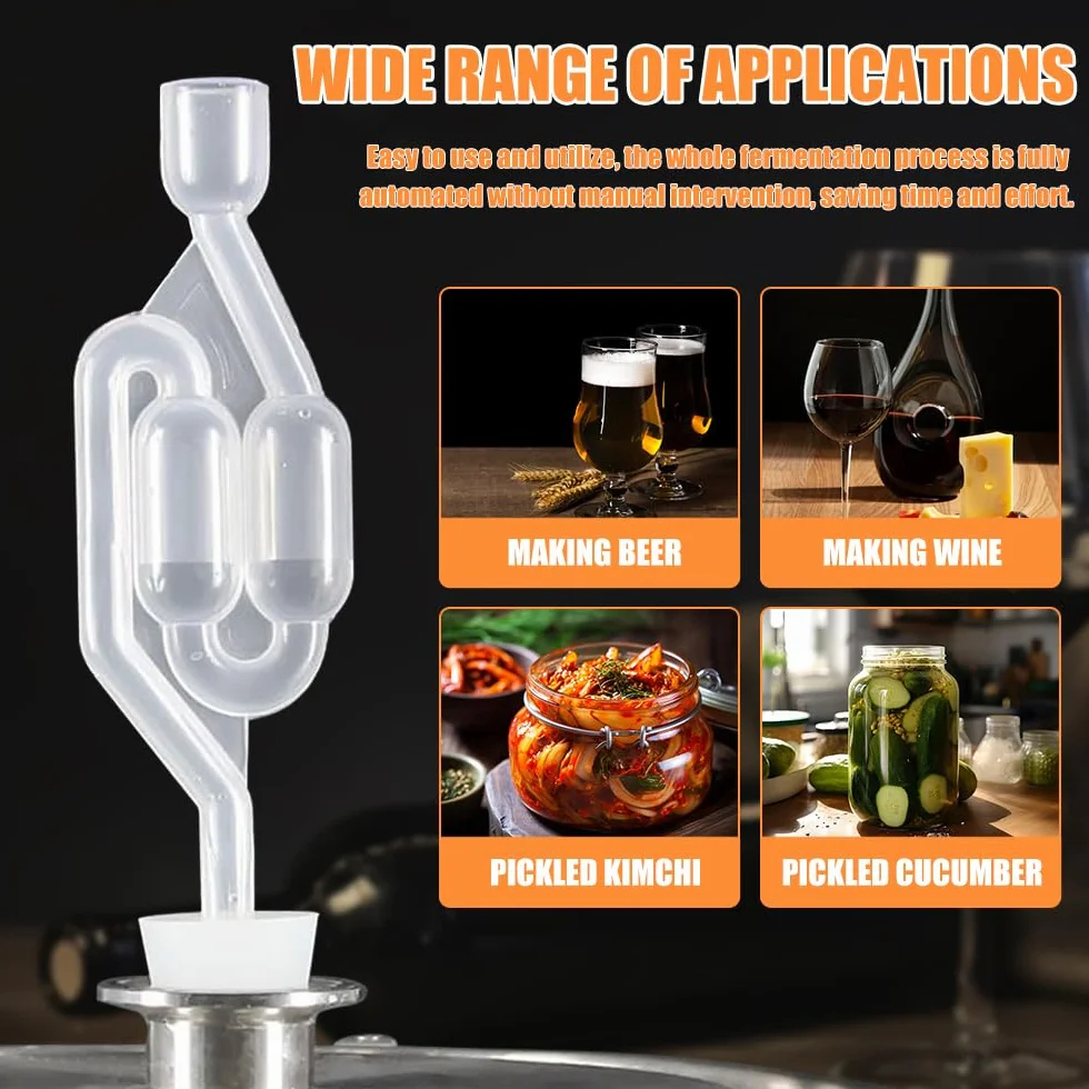 Airlock de Fermentación 3 Piezas con Tapón de Goma Válvula de Escape Plástico Brewing para Vino