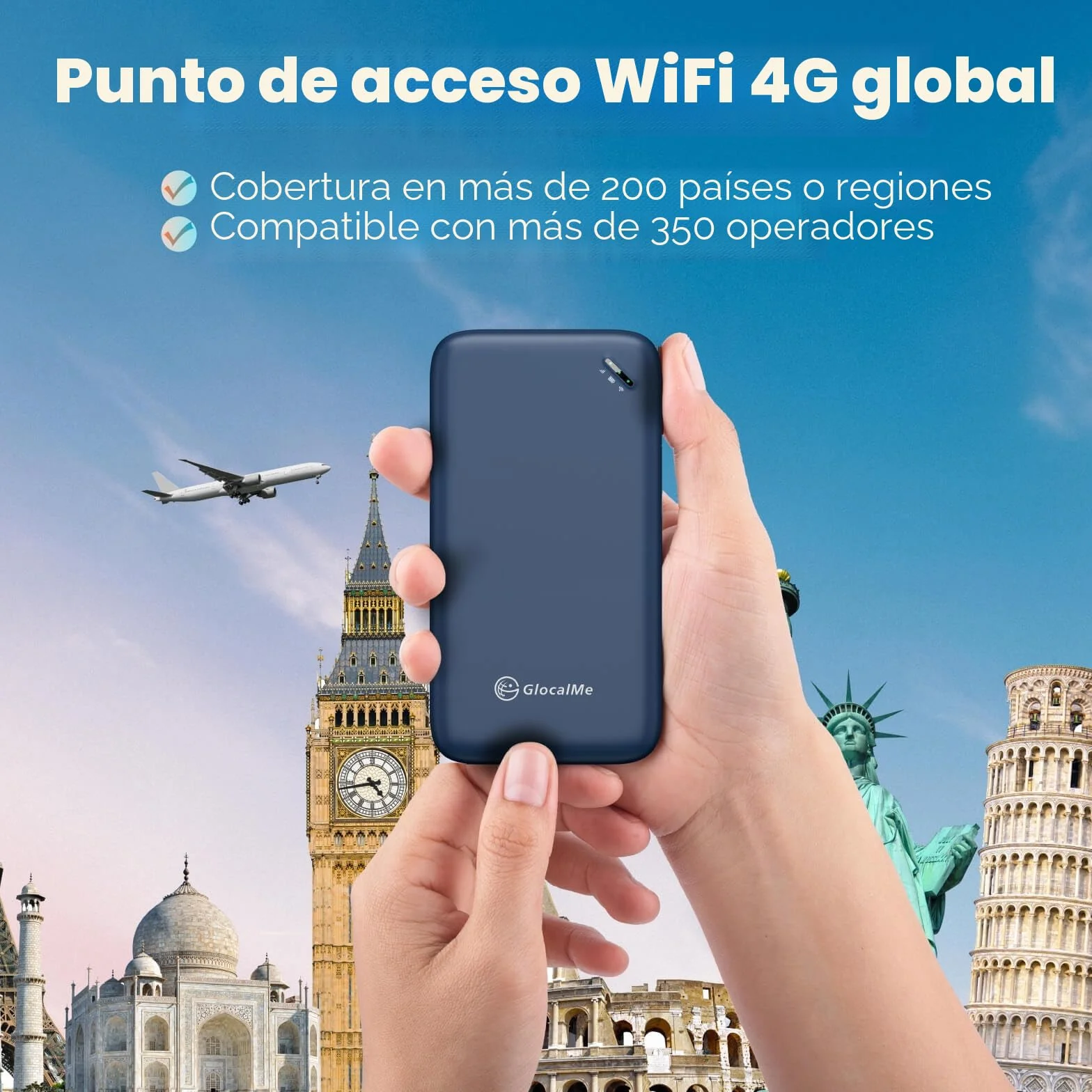GlocalMe UPP WiFi portátil 4G LTE, Router WiFi portatil de Bolsillo con 1GB de Datos globales, No SIM, Disponible en más de 200 países, Solo 112g, 13h de Uso con Internet portátil (Azul)