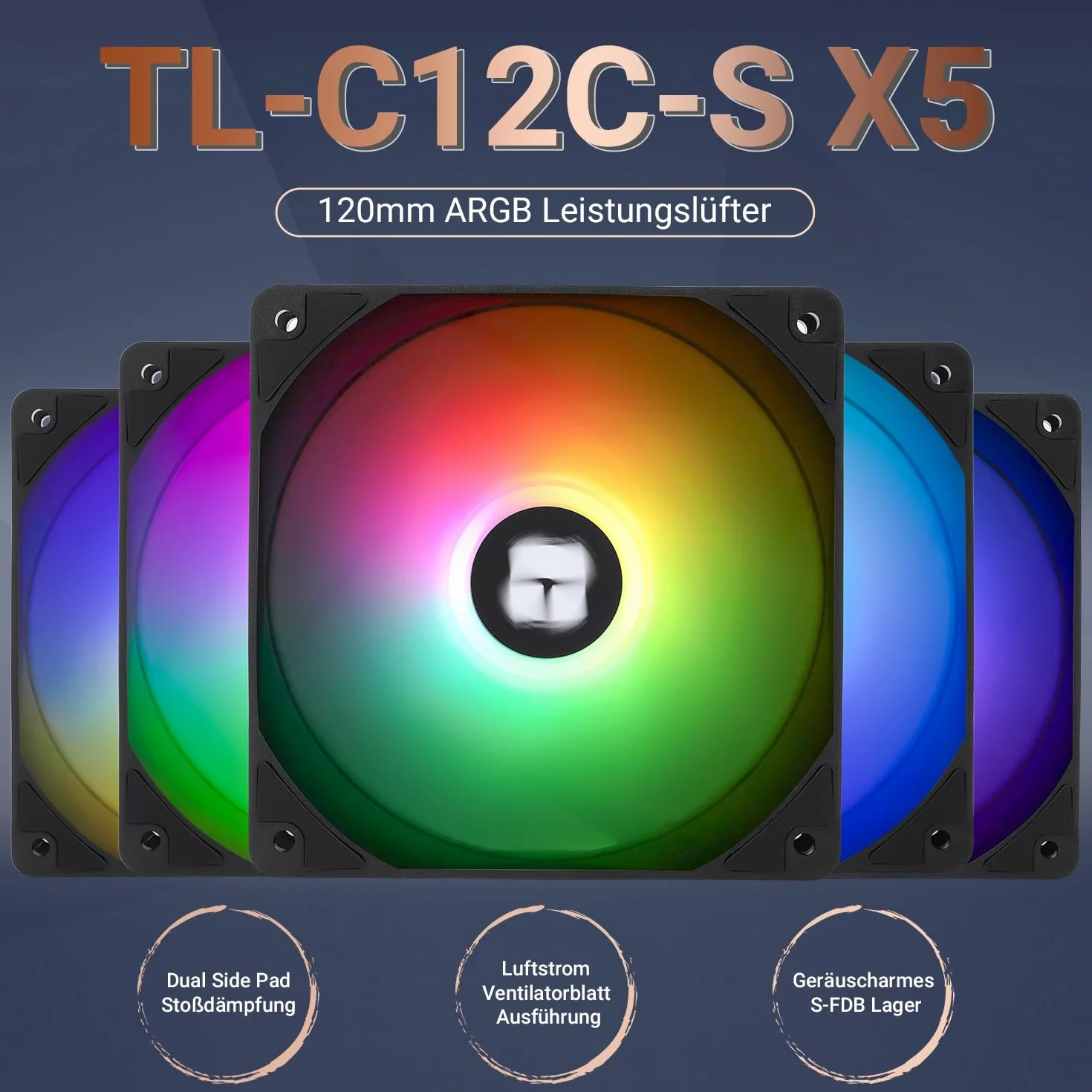 Thermalright TL-C12C-S X5 Ventilador de CPU de 120 mm ARGB, Silencioso Para Ordenador PWM Con Rodamiento S-FDB, Hasta 1550 RPM, Para PC