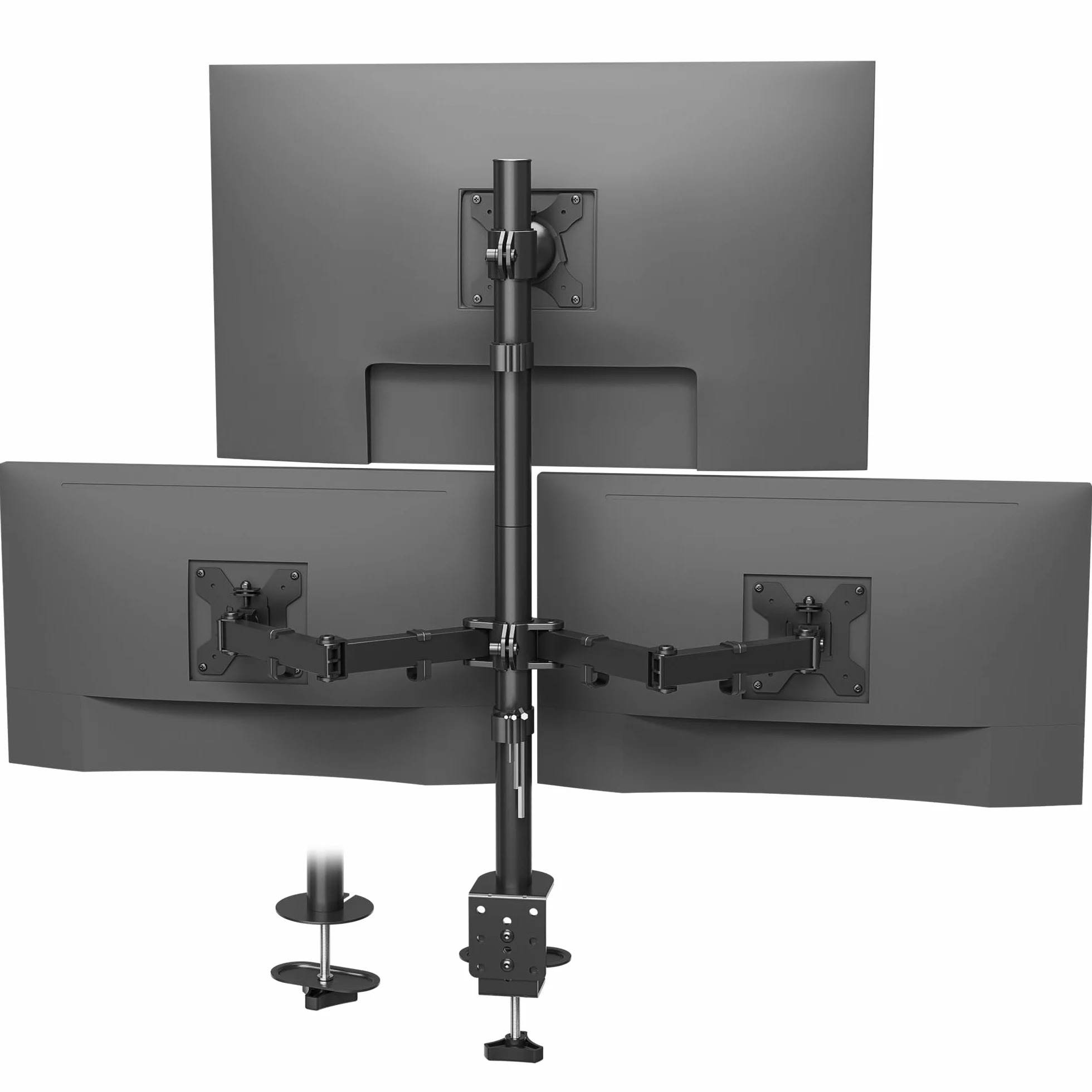 BONTEC Soporte para Monitor Triple, Para 1 Pantalla de 32 Pulgadas y 2 de 27 Pulgadas, Soporta 10 kg, Brazo con Ajuste de Movimiento Completo, VESA 75/100mm, Soporte de Escritorio para Oficina, Gaming