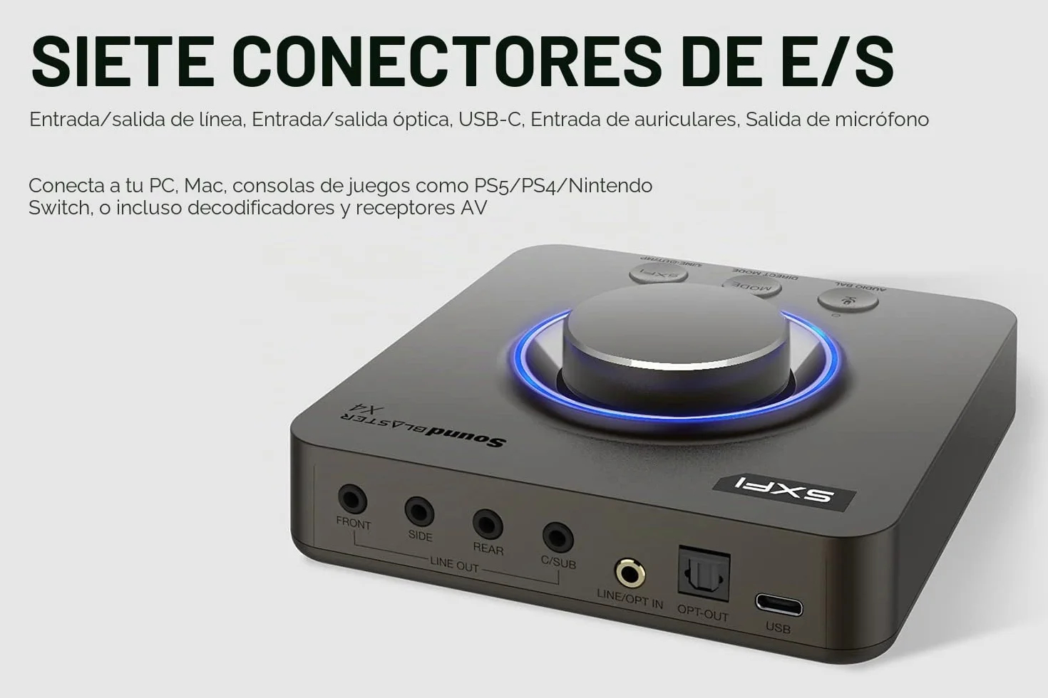 Creative Sound Blaster X4 Hi-Res 24bit/192kHz DAC USB Externo y Tarjeta de Sonido Amp, Multicanal, Sonido Surround Discreto 7.1, Entrada de Cascos para PC, Mac
