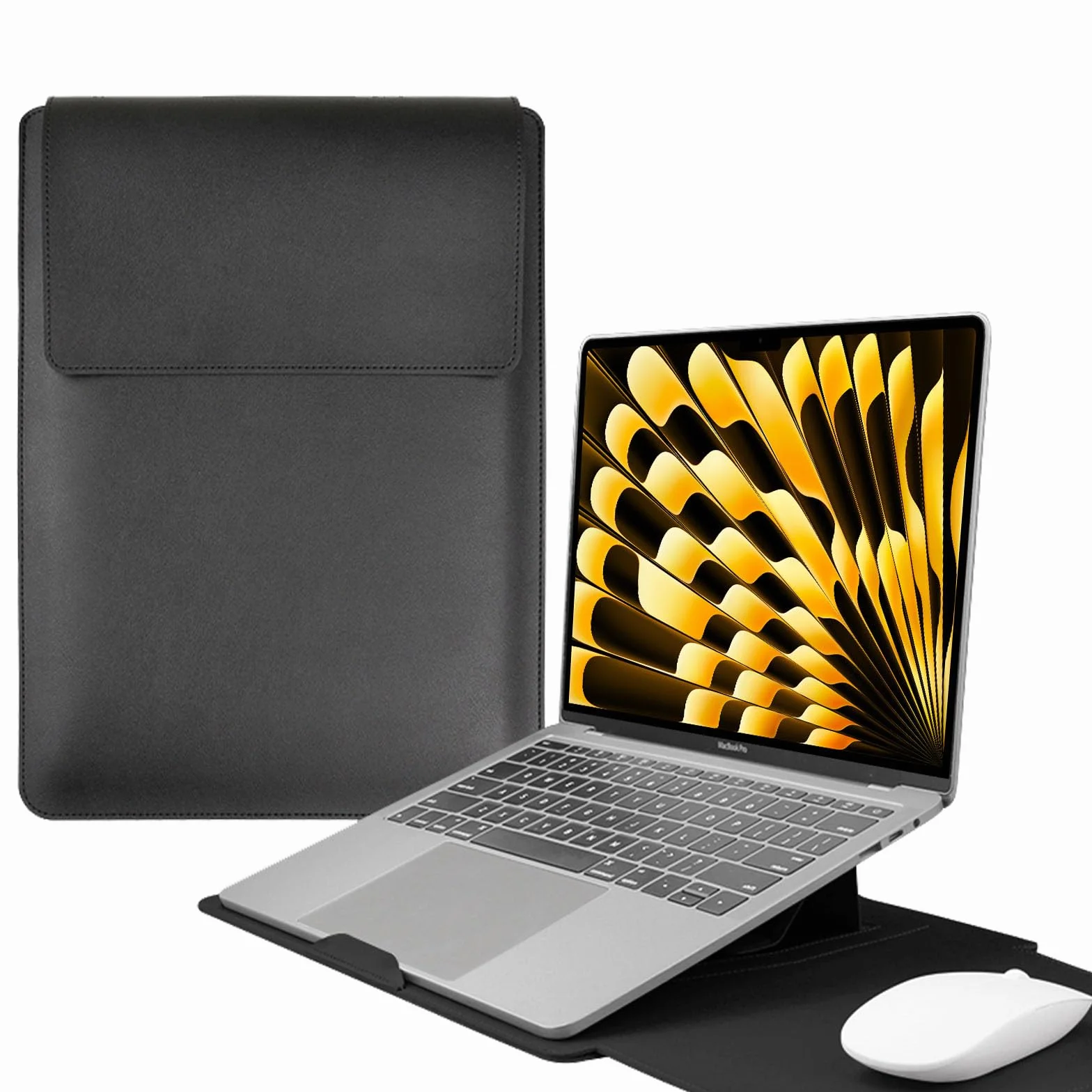 HaruYo 15-16" Funda para Ordenador portátil con Soporte Fuente para Ordenador portátil, de Piel sintética para MacBook Air/MacBook Pro/Surface DELL Lenovo HP ASUS Acer PC (15-16 Pulgadas | Negro)