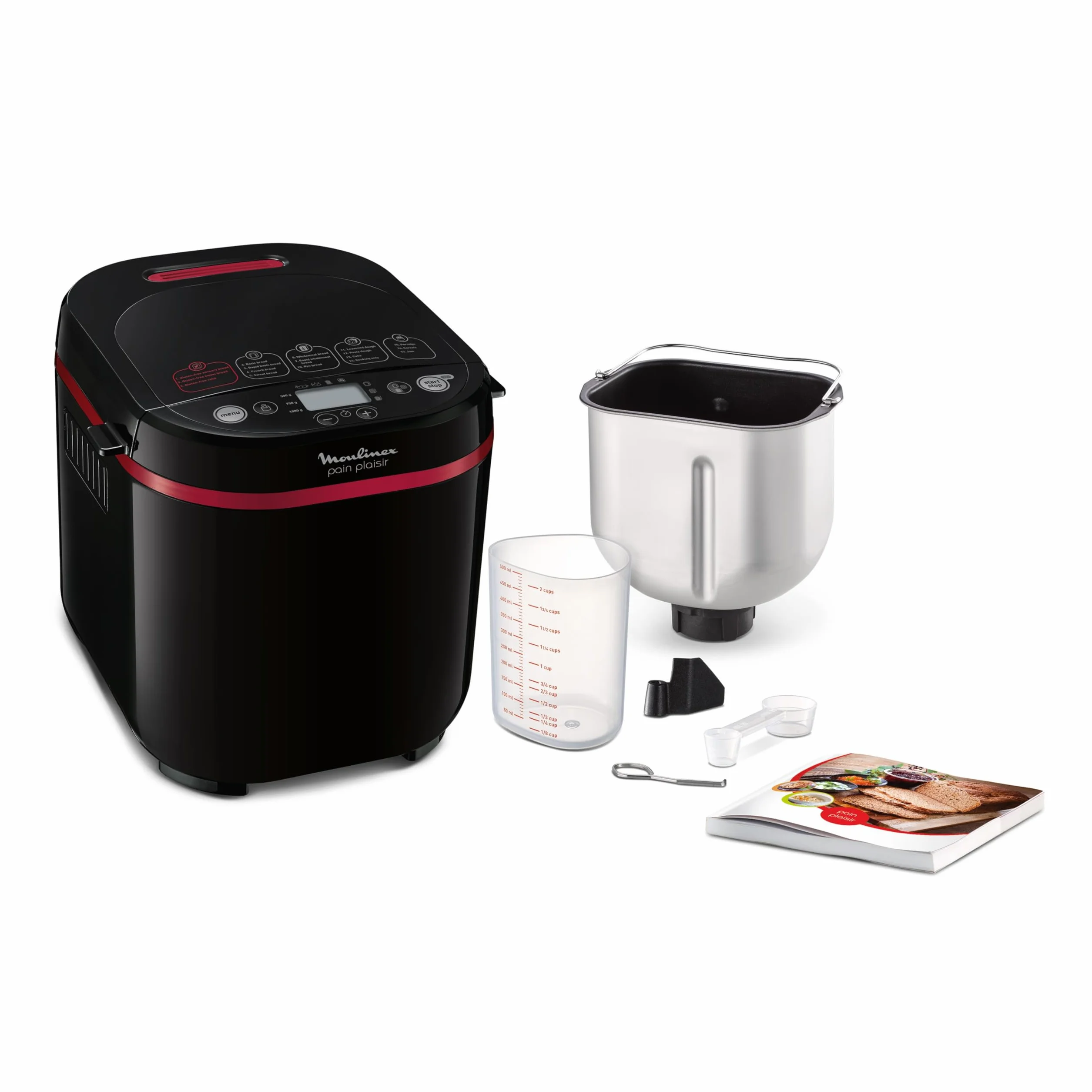 Moulinex Pain Plaisir OW2208 - Panificadora 1Kg, pantalla LCD, 17 programas automáticos, bizcochos, masas, mermeladas y cremas, sin gluten, 3 opciones de tostado y peso, incluye libro de recetas