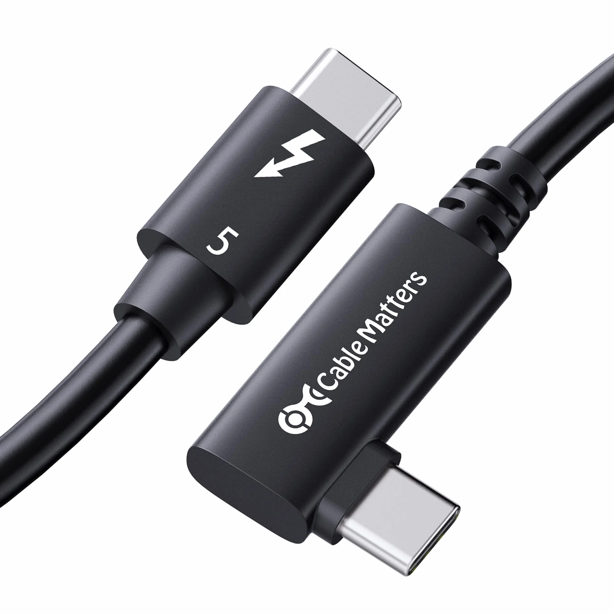 Cable Matters [Certificado por Intel Cable Thunderbolt 5 en ángulo recto de 80G con aumento del ancho de banda de hasta 120G y carga de 240 W - 0,8 m, compatible con Thunderbolt 4, USB4, USB C, negro