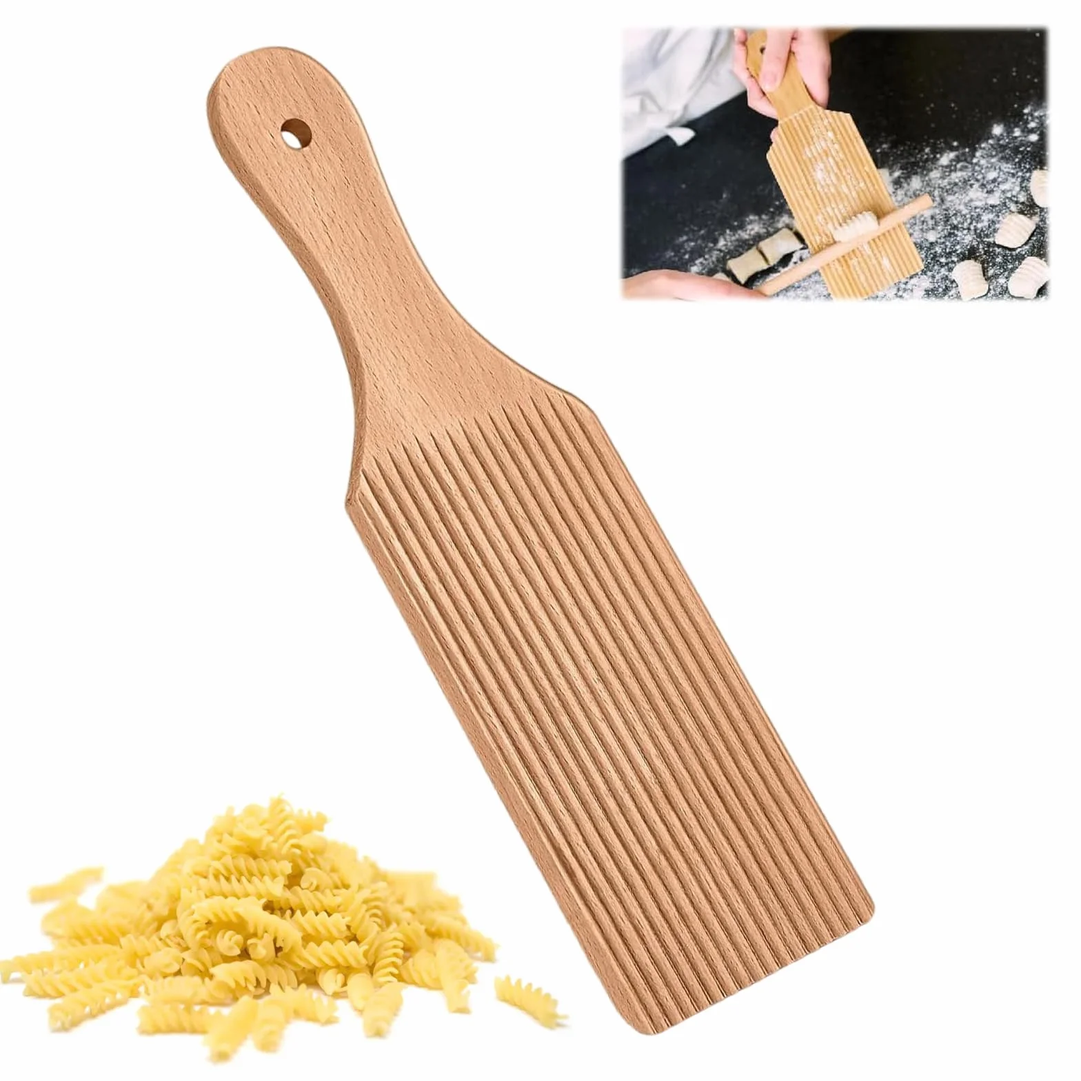 Tabla de Ñoquis Raspador de Madera para Hacer Pasta Auténticos con Manija