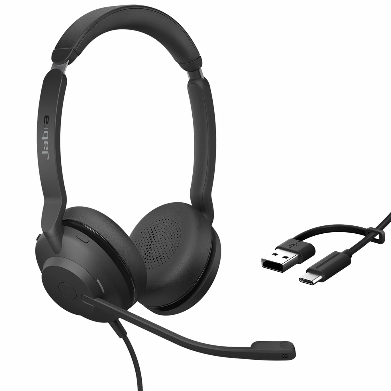 Auriculares supraaurales con cable Jabra Evolve2 30 SE para teléfonos, estéreo, negros, con cancelación de ruido y micrófono.
