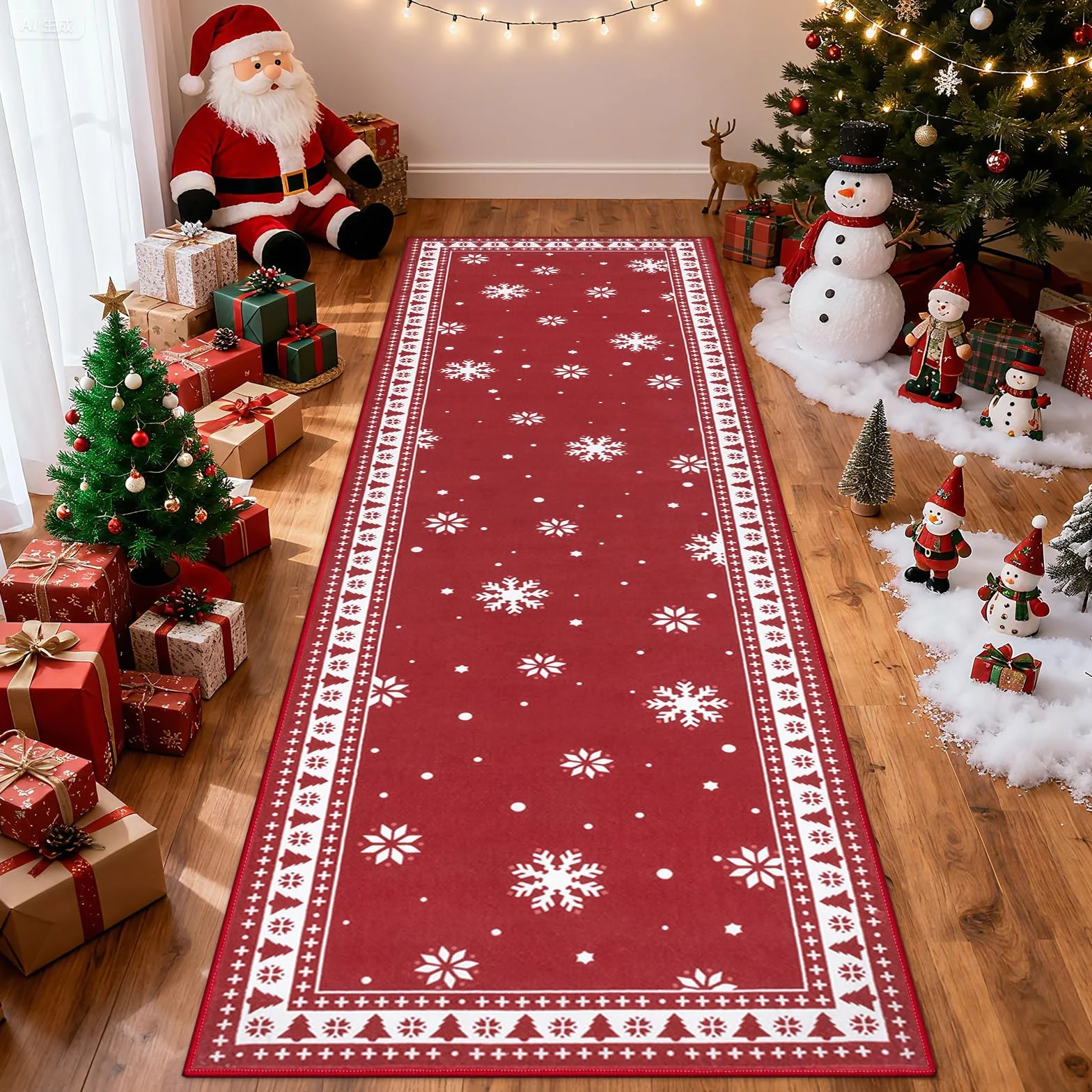 Enyhom Alfombra Pasillo Antideslizante Navideña 80 x 300 cm, Decoración Navideña Alfombra Cocina Lavable, Absorbente Alfombra de Pasillo Alfombra para Cocina, Lavadero, Comedor, Dormitorio, Salón