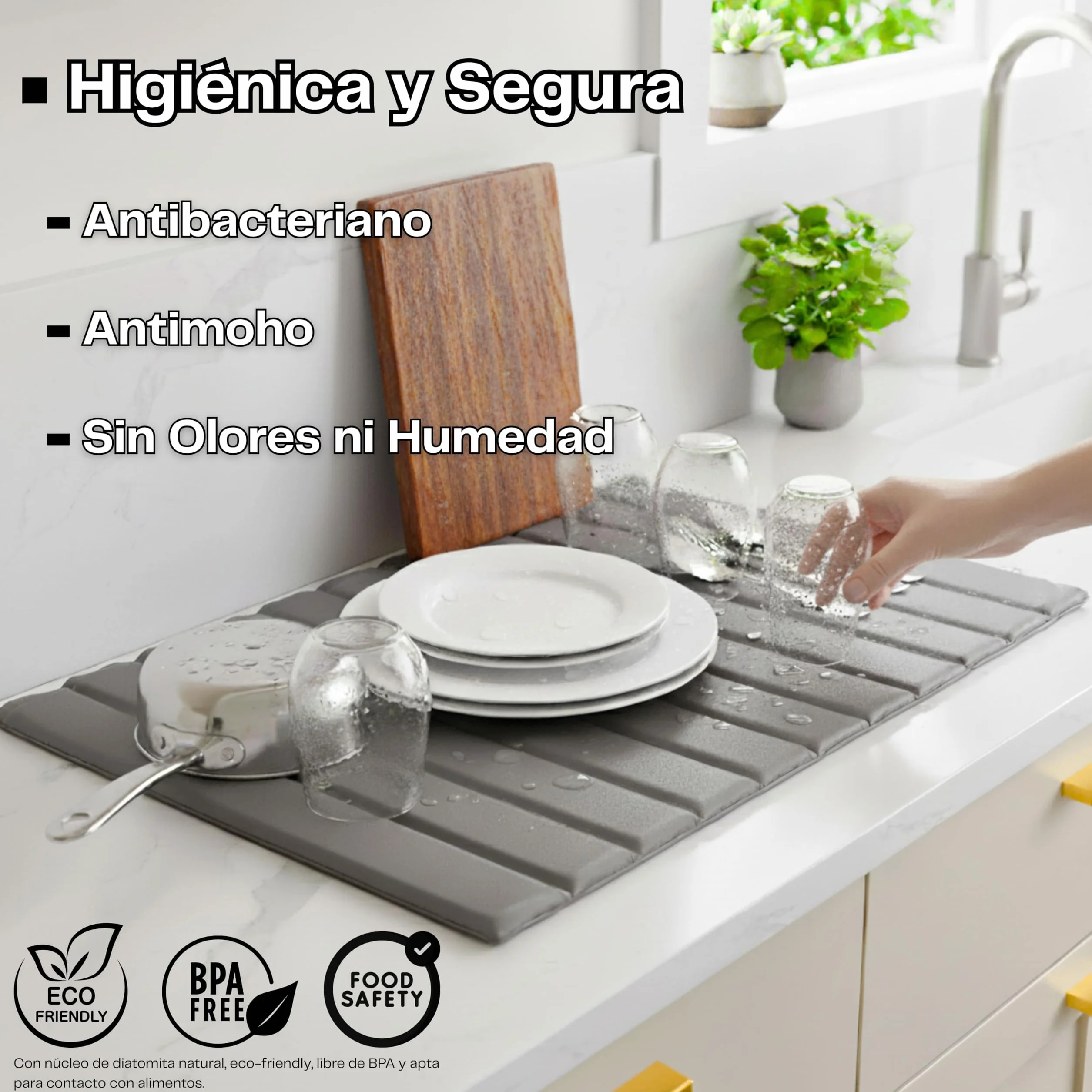 Alfombra Diatomita Cocina 60x40cm Cubierta Cuero Sintético Escurreplatos Plegable Secado Rápido
