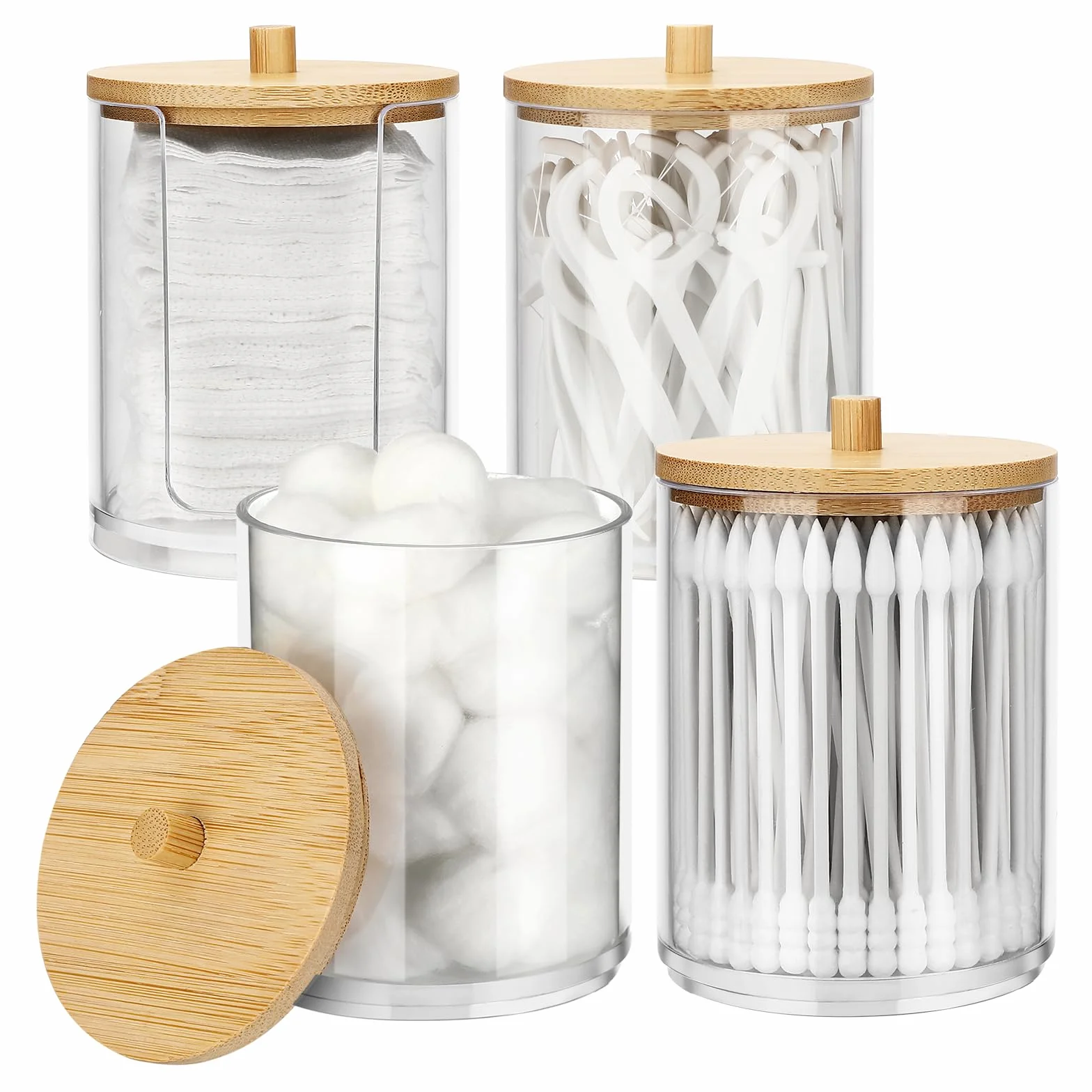 4 Dispensadores de Discos Desmaquillantes, Contenedores para Sostener Hisopos, Cajas Organizadoras para Almohadillas de Algodón, para Cosméticos, Bolas de Algodón y Hisopos