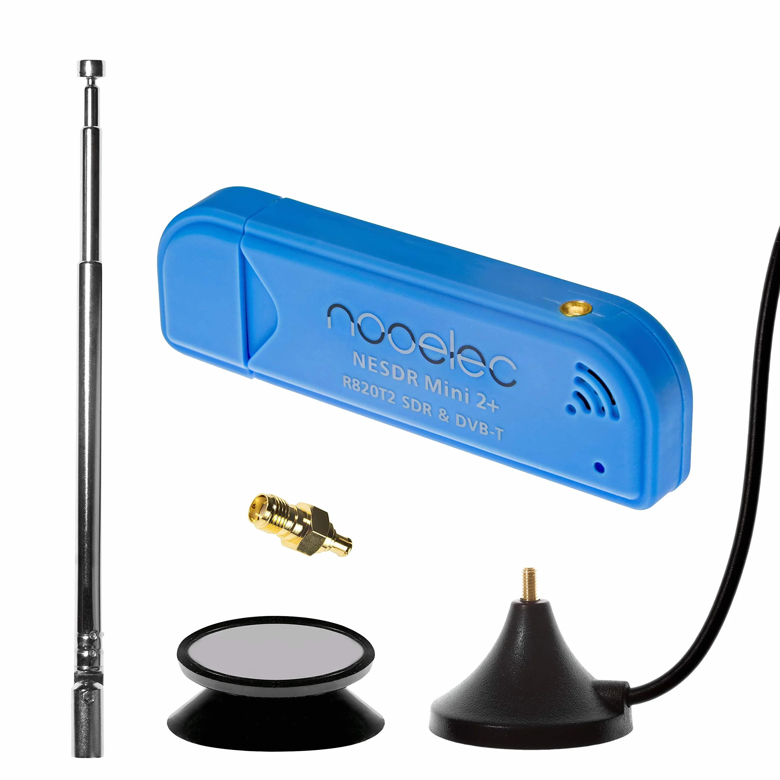 Nooelec NESDR Mini 2+ 0.5PPM TCXO RTL-SDR y ADS-B Juego de Receptor USB con Antena, Montaje y Adaptador SMA Hembra. Sintonizador RTL2832U y R820T2. Radio definida por Software de bajo Costo