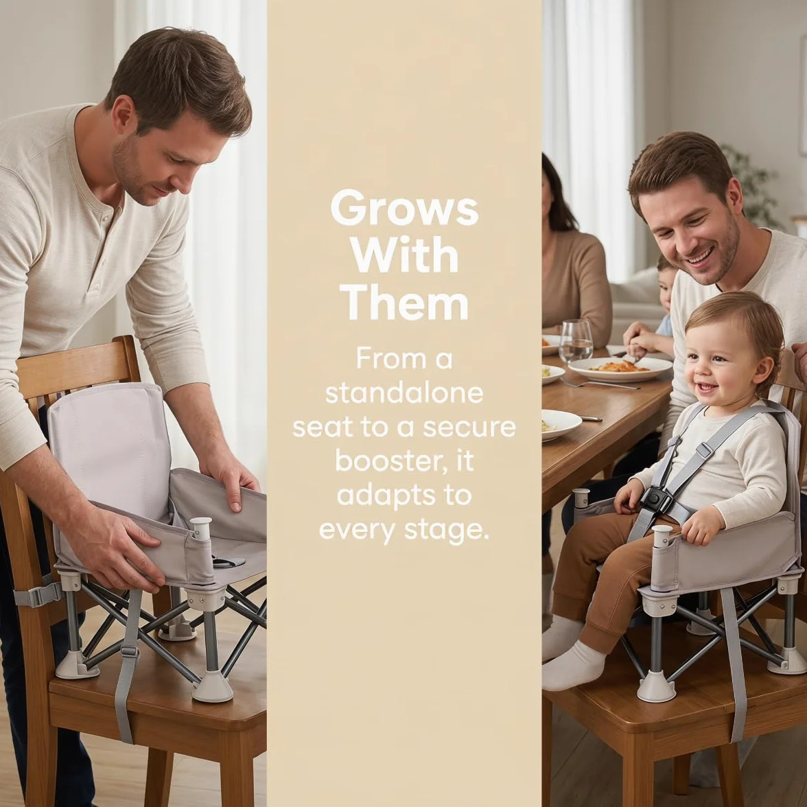 Little Bean Asiento elevador plegable para bebé, silla de comedor portátil con bandeja extraíble