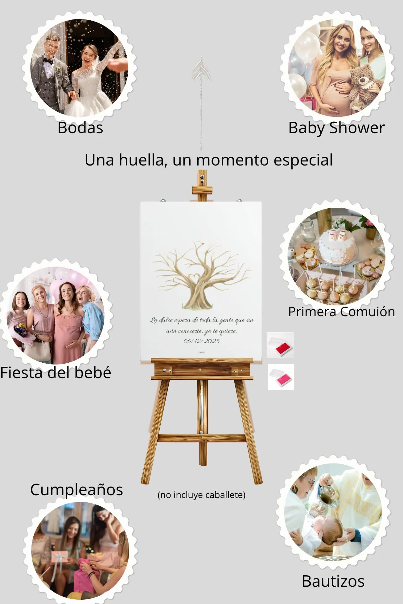 Árbol de huellas comunión niño niña | Lámina huellas personalizada | Alternativa libro firmas boda evento | Sin marco