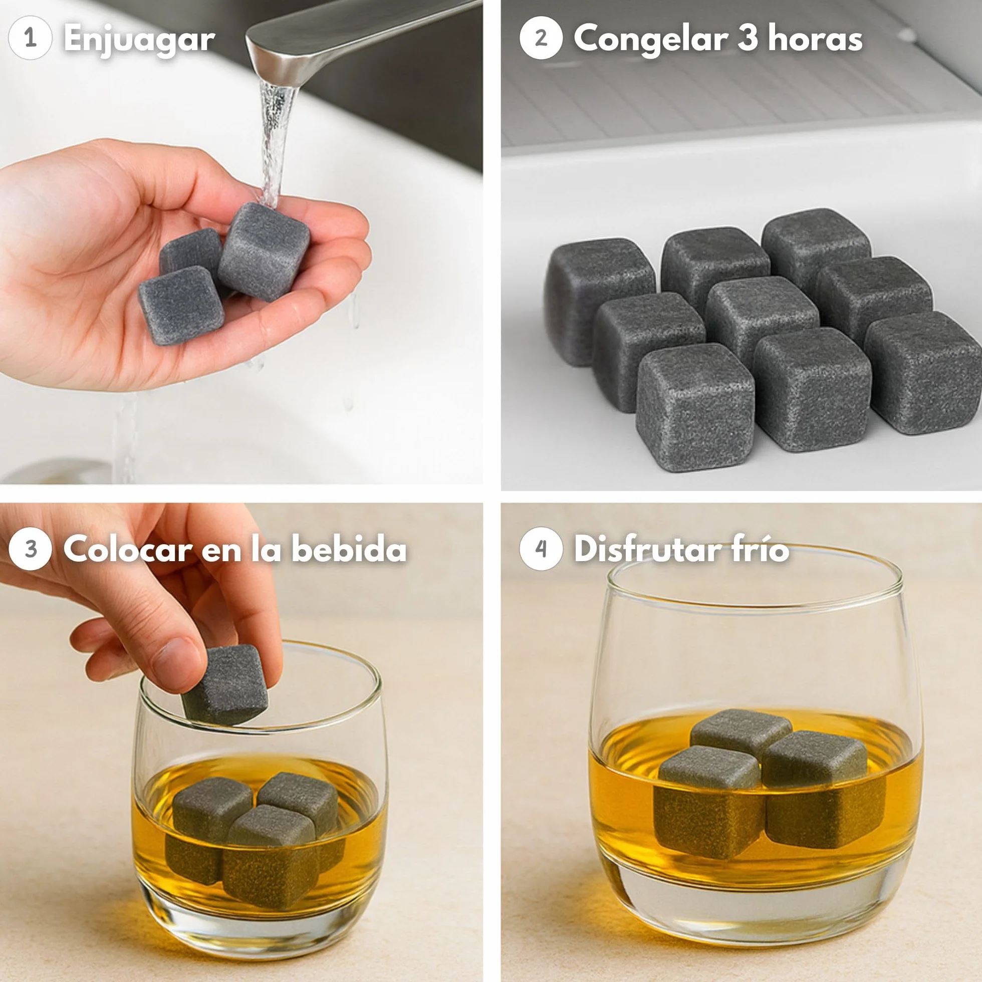 Set de 9 Cubitos para enfriar Piedras el Whisky, Whiskey Stones Esteatita Natural, para Enfriar Whiskey Vino y te sin sobre-enfriar ni Diluir, incl. Bolsa para Guardarlas – gris