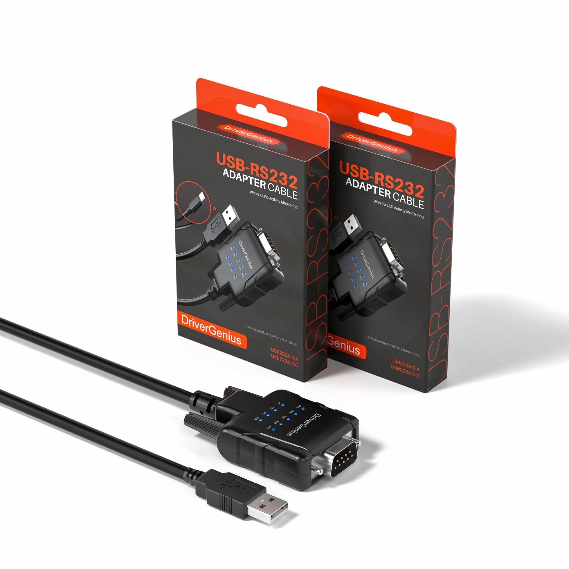 DriverGenius Prolific PL2303 - Cable adaptador USB a serie RS232 con 9 indicadores LED, 2 unidades, para Windows 11, macOS 14 Sonoma, Linux (USB232A-E-A, 1 m)