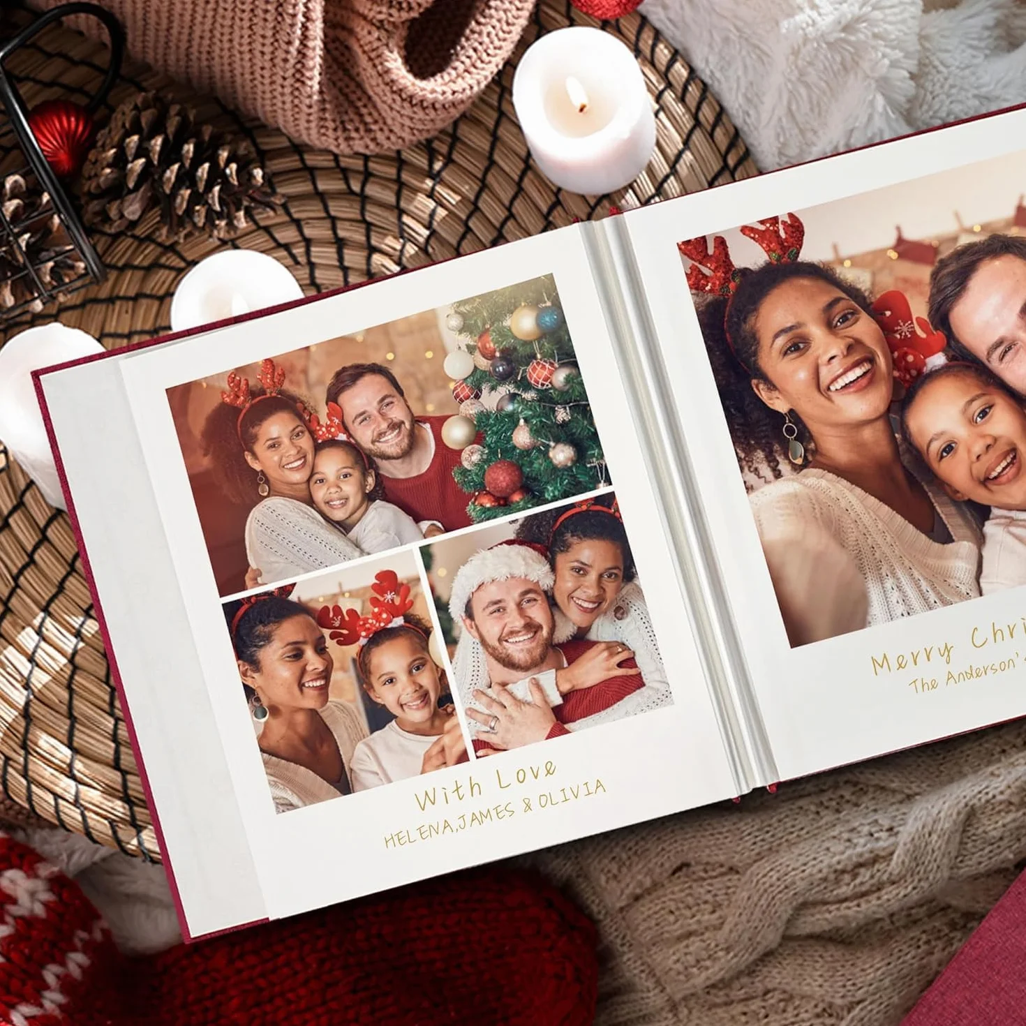 Álbum Fotos Autoadhesivo 28x27 cm Scrapbook 40 páginas Funda de Lino con Bolígrafo Metálico Gris