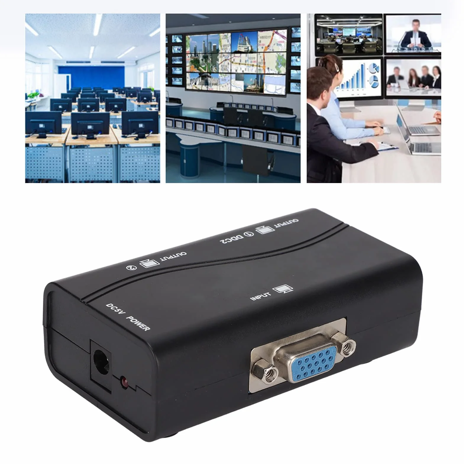 1 en 2 Salidas 250mhz vga Splitter 1920x1440 1080p Video Splitter Vga Video Cable Interfaz chapada en Oro USB Alimentado para duplicación de Pantalla