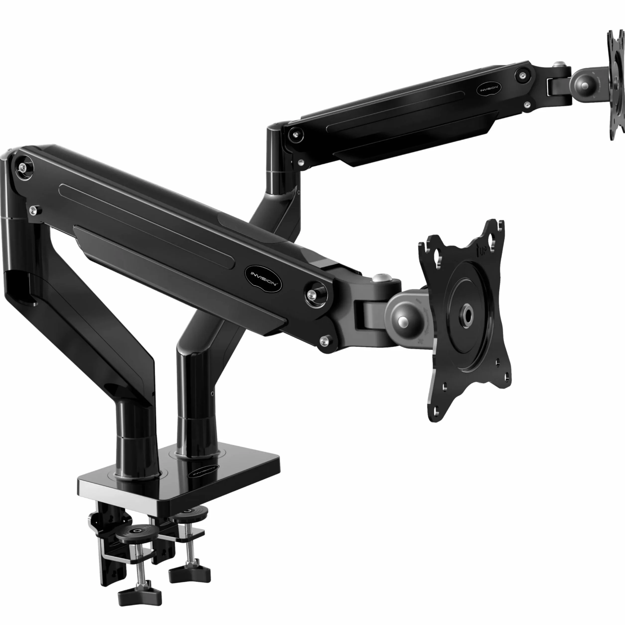 Invision Soporte Monitor Doble Brazo para Pantallas 24-35 Pulgadas, VESA 75/100mm, Altura Ajustable Inclinar Girar y Extender, Resorte de Gas Montaje de Abrazadera de Escritorio Peso 2-15kg (MX900)