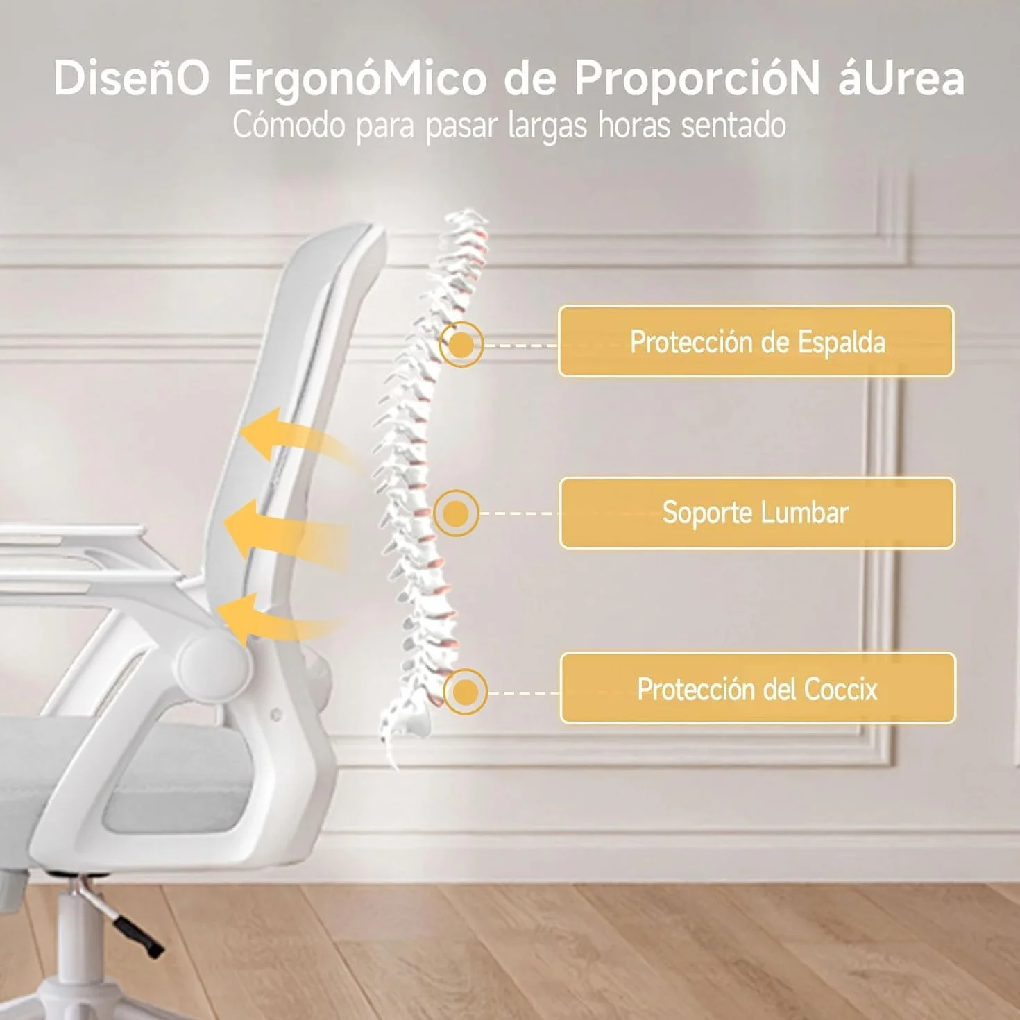 Silla Ergonómica de Oficina con Respaldo de Malla y Soporte Lumbar, Giratoria Altura Regulable, Reposabrazos Plegables 90°, Función Inclinable, Gris
