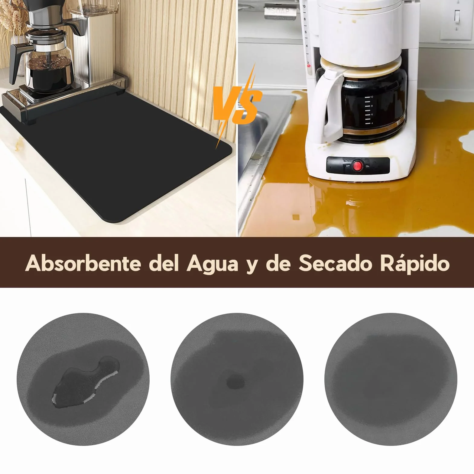 Scettar 3 Piezas Alfombrilla Escurreplatos de Silicona 40x30cm Súper Absorbente para Cocinas