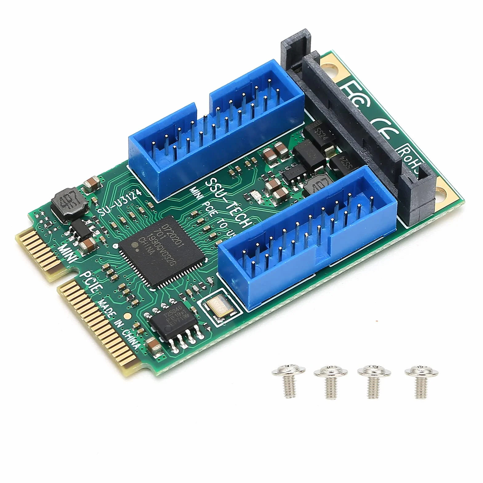 Bewinner Tarjeta Adaptadora Mini PCI-E a USB 3.0, Tarjeta Elevadora de Expansión de Panel Frontal USB 3.0 de 19 Pines con Cable de Alimentación, Convertidor de Puerto Interno para XP/2003/Vista