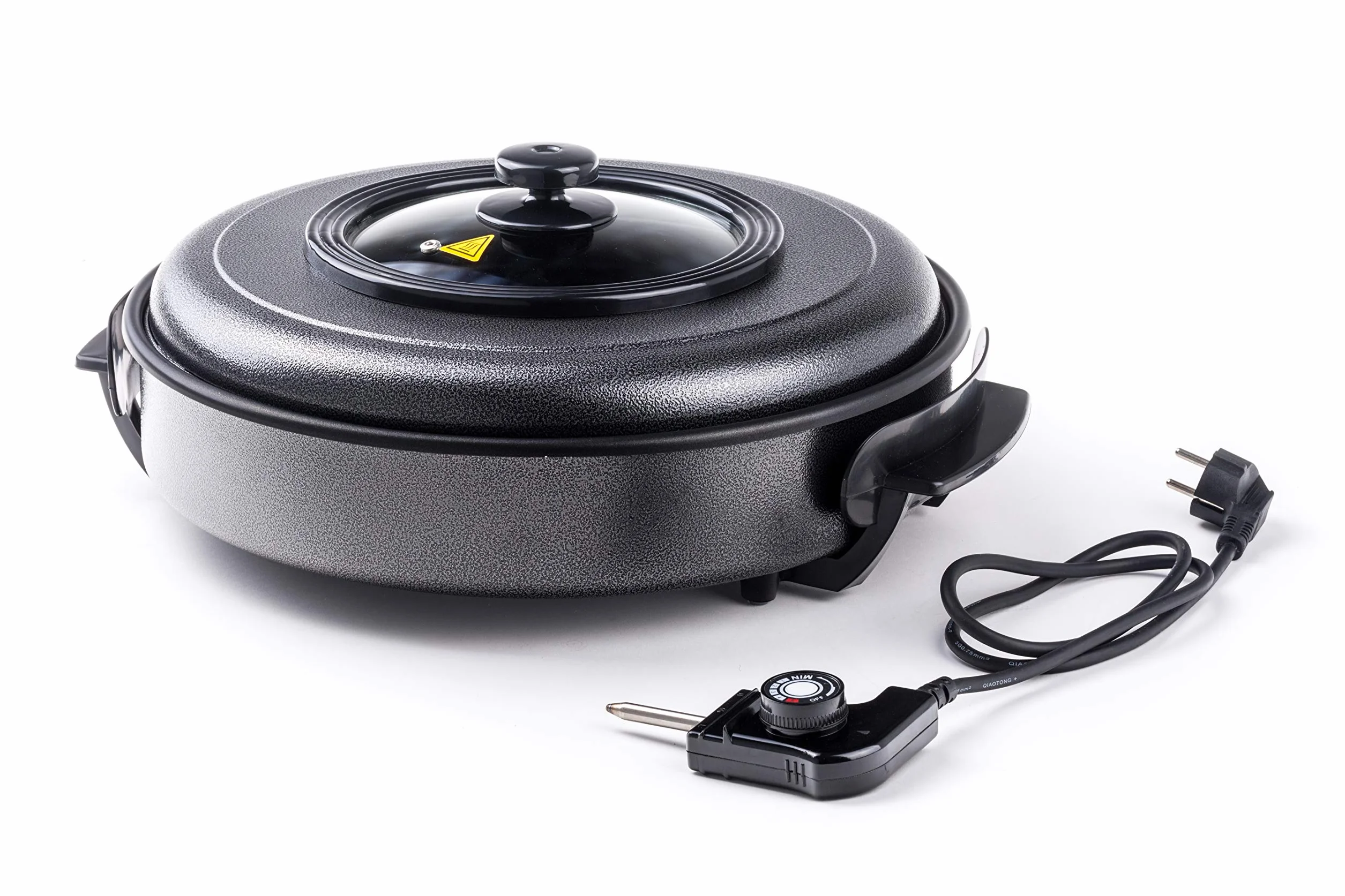 HENDI Sartén eléctrica multiusos, paellera cazuela olla plancha, de fiestas, revestimiento antiadherente, termostato, con tapa, interior: ø40cm profundidad: 5cm, 230V, 1400W, ø500x(H)190mm, aluminio