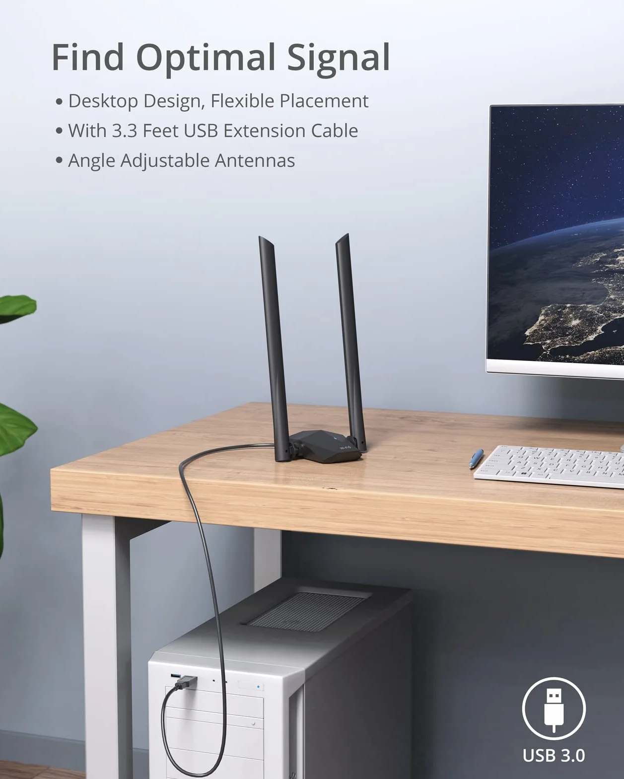 BrosTrend 1800Mbps Antena WiFi USB para PC, Adaptador USB WiFi 6 Largo Alcance Doble Banda 5GHz(1201Mbps) y 2.4GHz(574Mbps) 802.11ax Receptor Wi-Fi Inalámbrico con USB3.0, Sólo para Windows 11/10