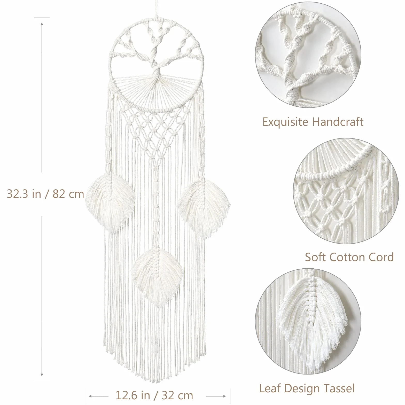 LOMOHOO Árbol de la Vida Atrapasueños Macramé Colgante de Pared Bohemio con Hoja de Plumas