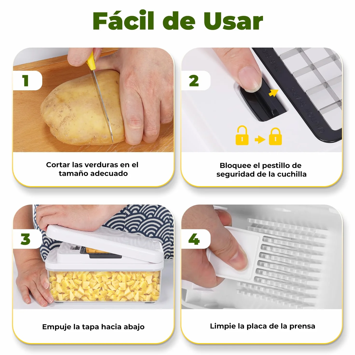 Cortador de Verdura 2 en 1, Picador de Verduras con 2 Cuchillas Intercambiables, Mandolina de Cocina Profesional
