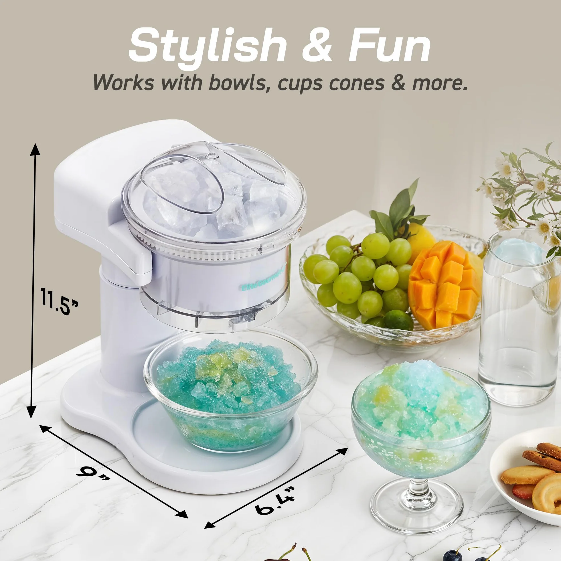 Elite Gourmet ESI1201 Máquina de hielo raspado y cono de nieve, plástico, blanco