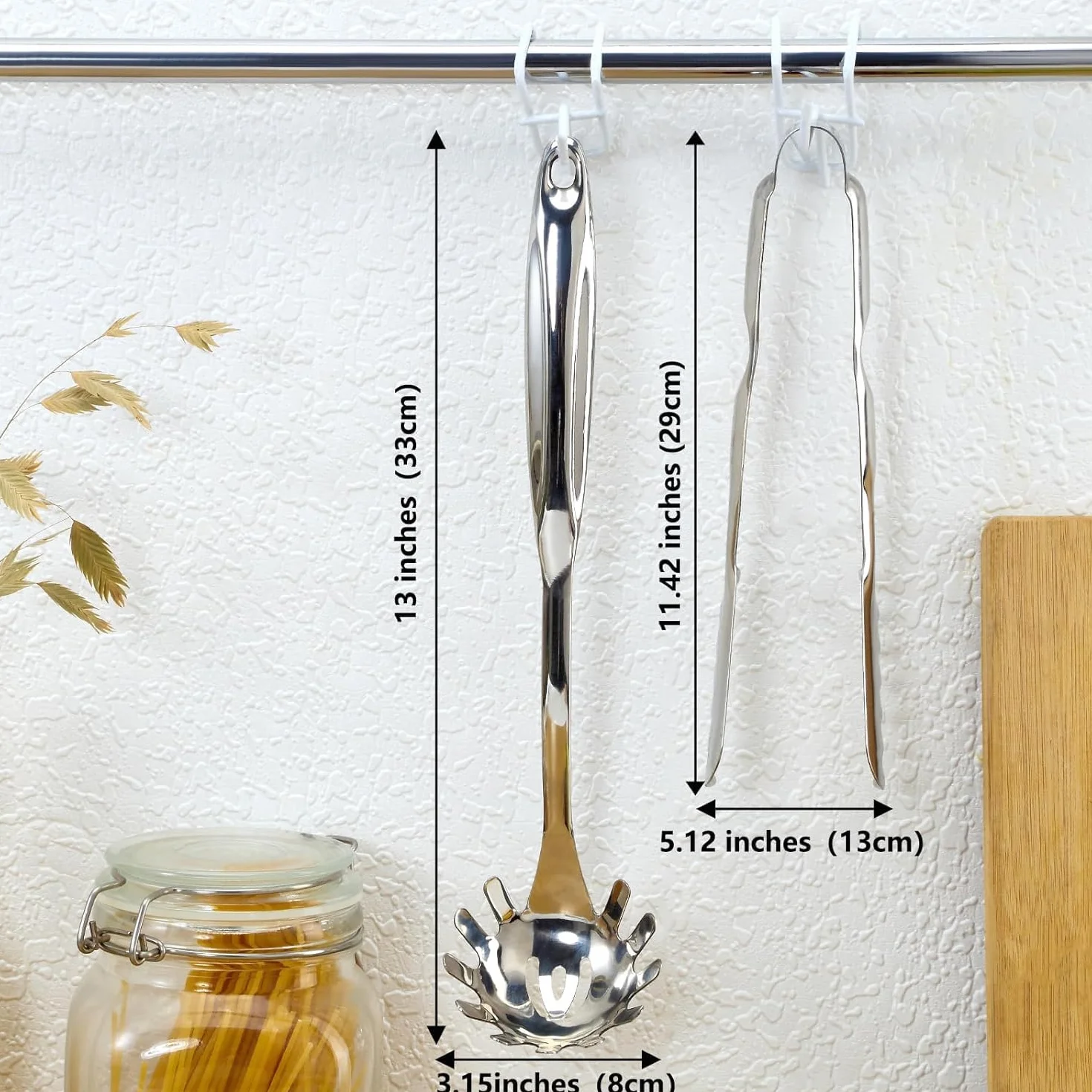 Pleafind cuchara espaguetis pinzas 33cm 29cm antiadherente acero inoxidable servidor conjunto