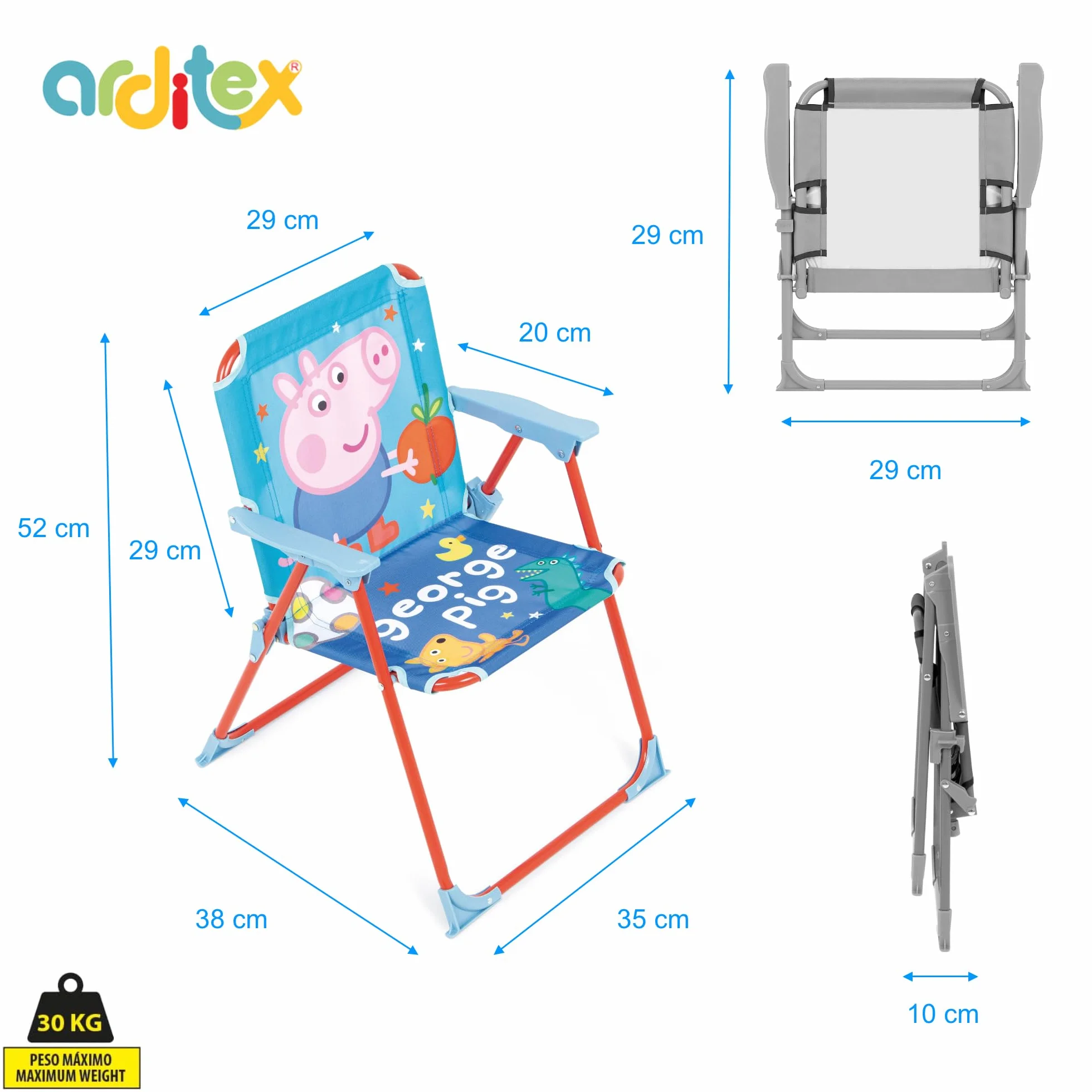 ARDITEX Silla Plegable George Pig 38x32x53cm para Jardín Camping Playa