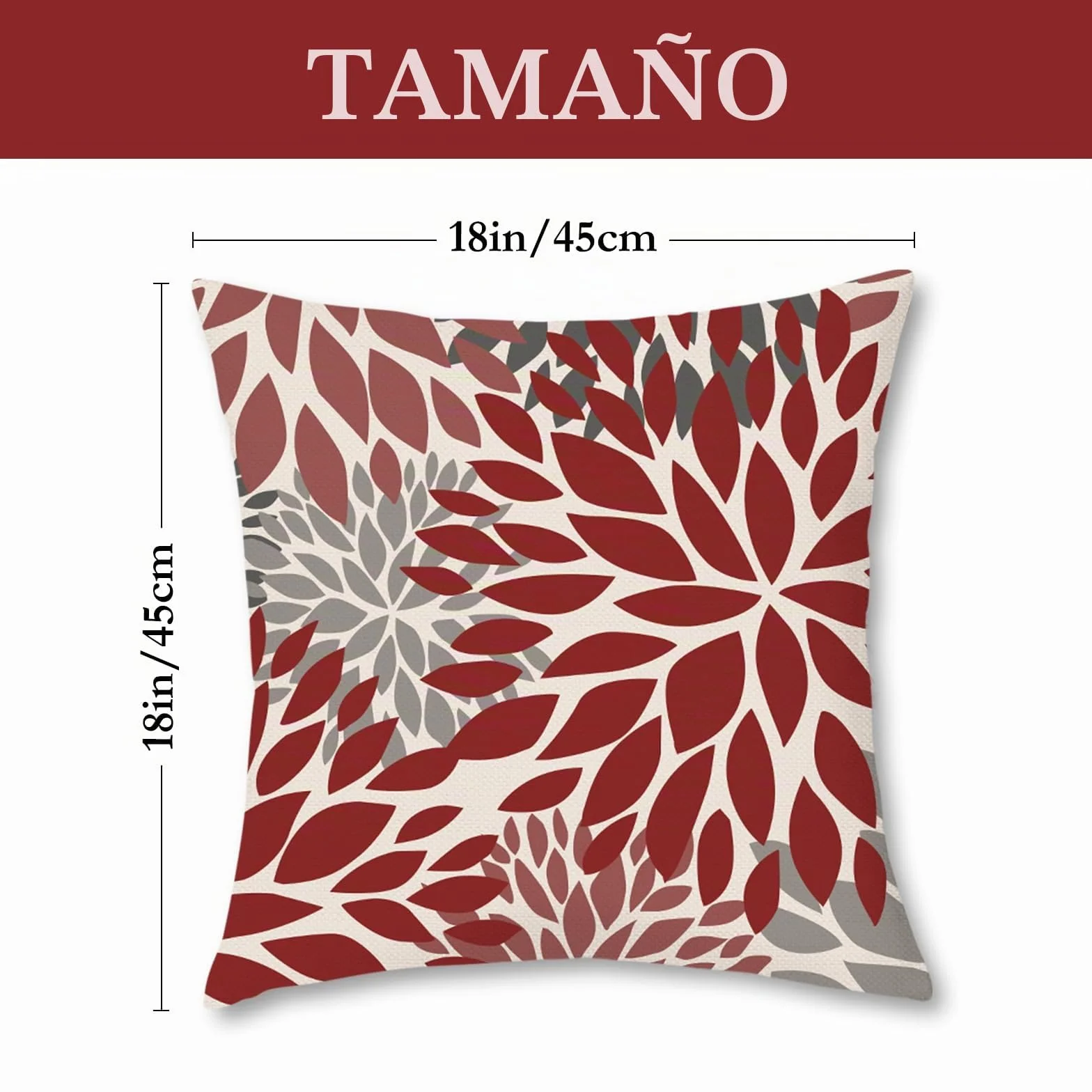 Fundas de Cojín 45x45 cm Lino Natural Blanco Diseño Margaritas Gris Rojo Transpirables Resistentes para Sofá