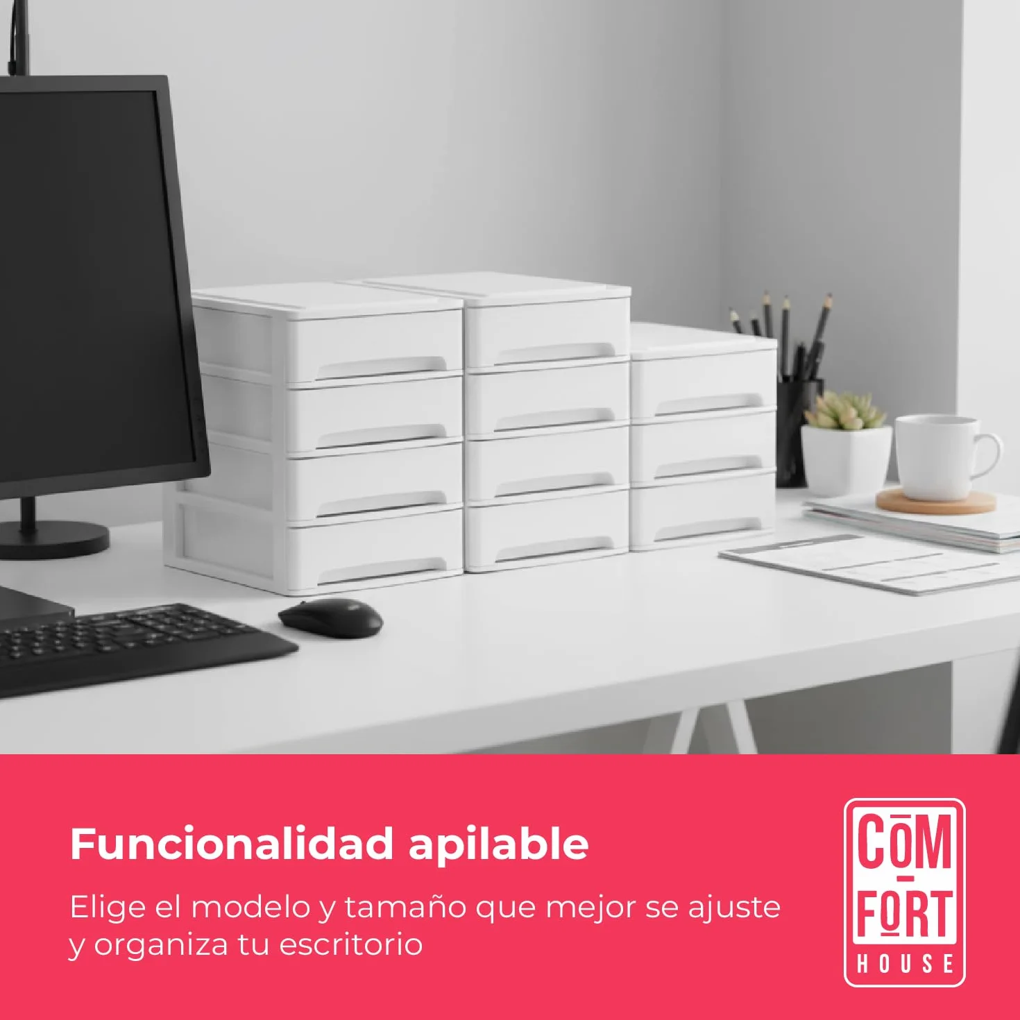 Cajonera Plástico 4 Cajones Blanco Organizador Escritorio Mini Cajonera Documentos 355x265x350 mm