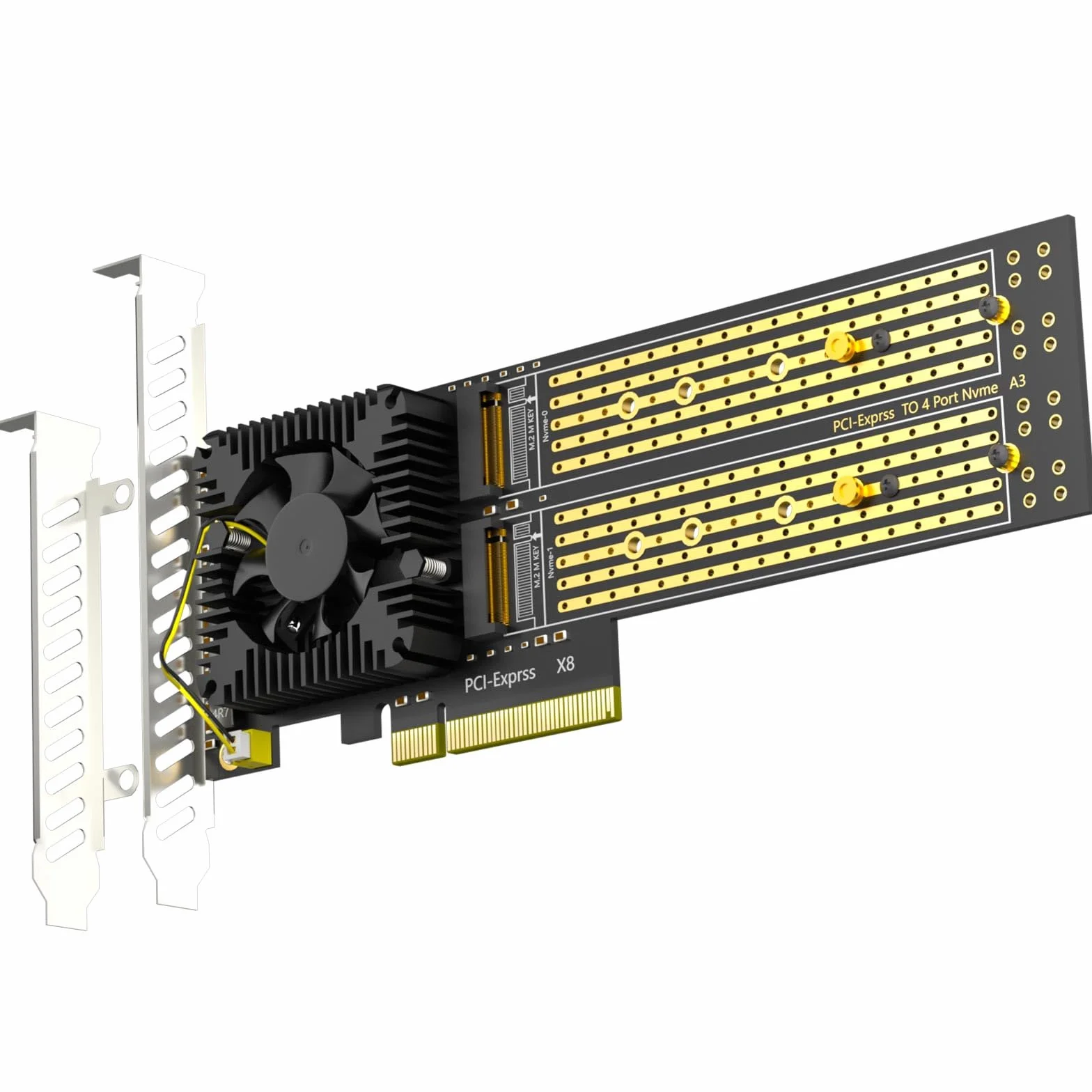 GLOTRENDS PA40 Quad Adaptador M.2 NVMe a PCIe 3.0 X8 con bifurcación PCIe. Configuración de Raid M.2 NVMe Suave Mediante Herramienta del SO(Compatible con tamaños 22110/2280).