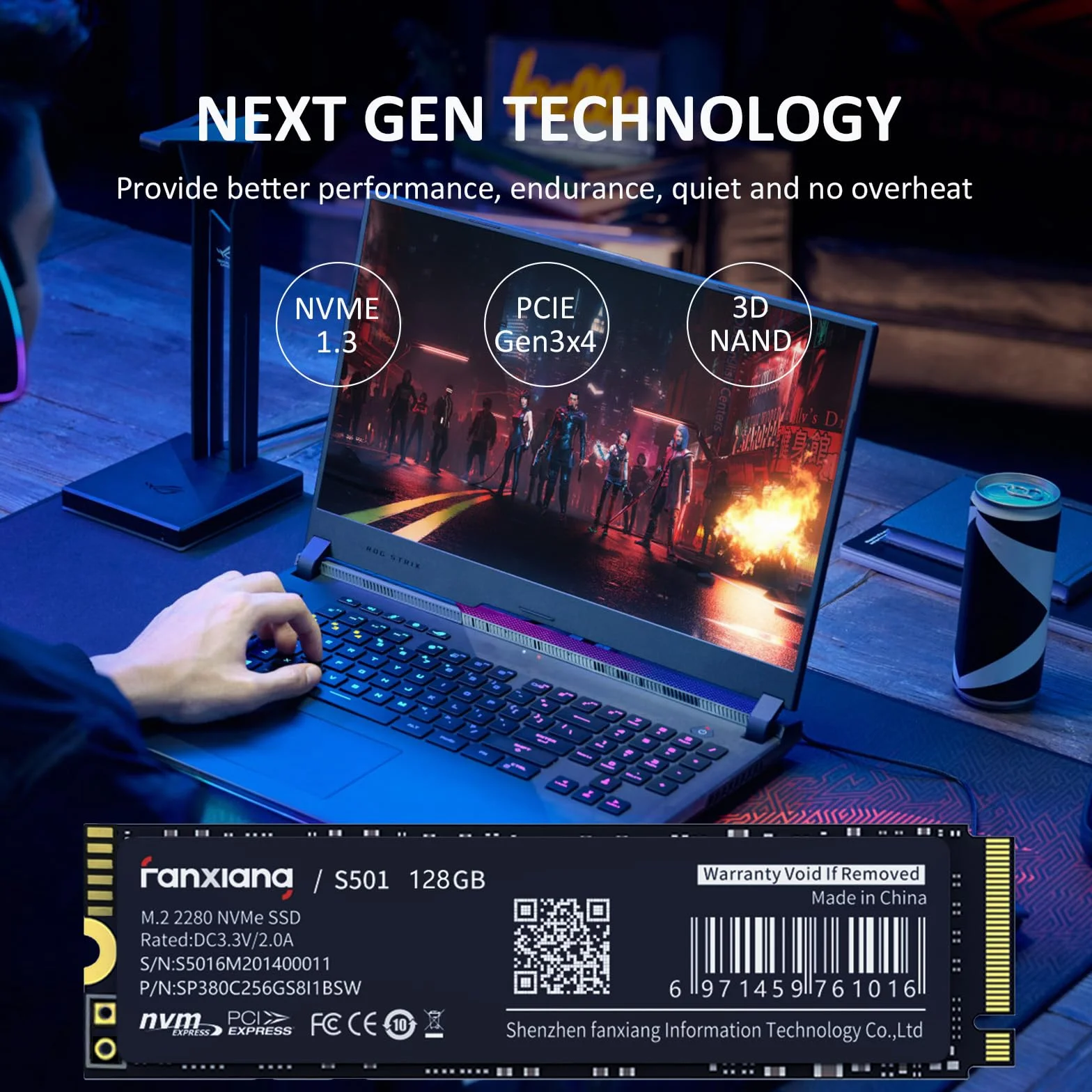 fanxiang M.2 SSD 128GB, PCIe Gen3.0 x4 2280, hasta 1200 MB/s de Lectura，SSD NVMe de 128 GB con Pasta térmica de grafeno，Ordenador Portátil y de Sobremesa, Disco Duro Interno
